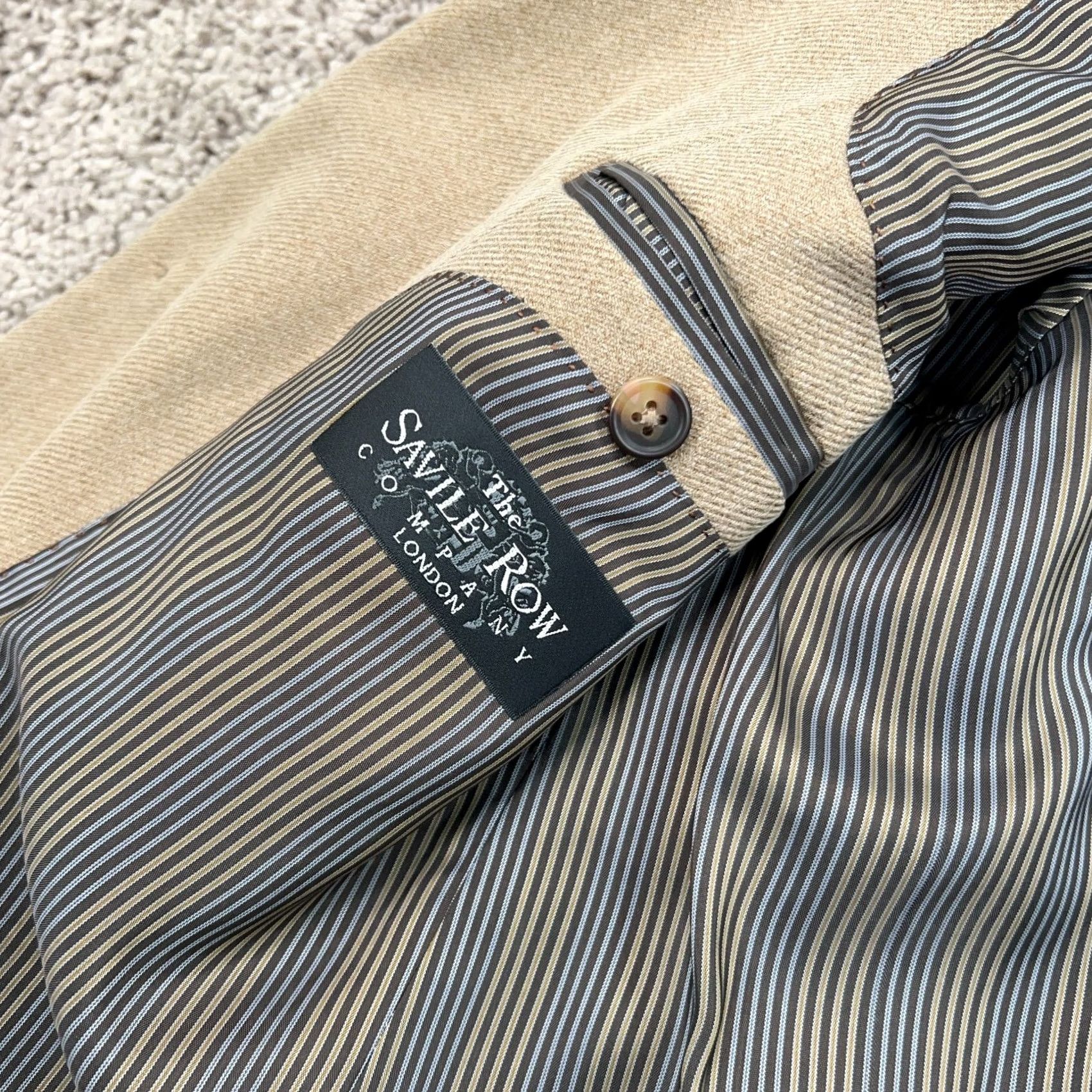 Vintage Savile Row Jacket Mens 44 Beige Carmel Suit Sport Coat Formal London Wedding Size 44R - 4 Thumbnail