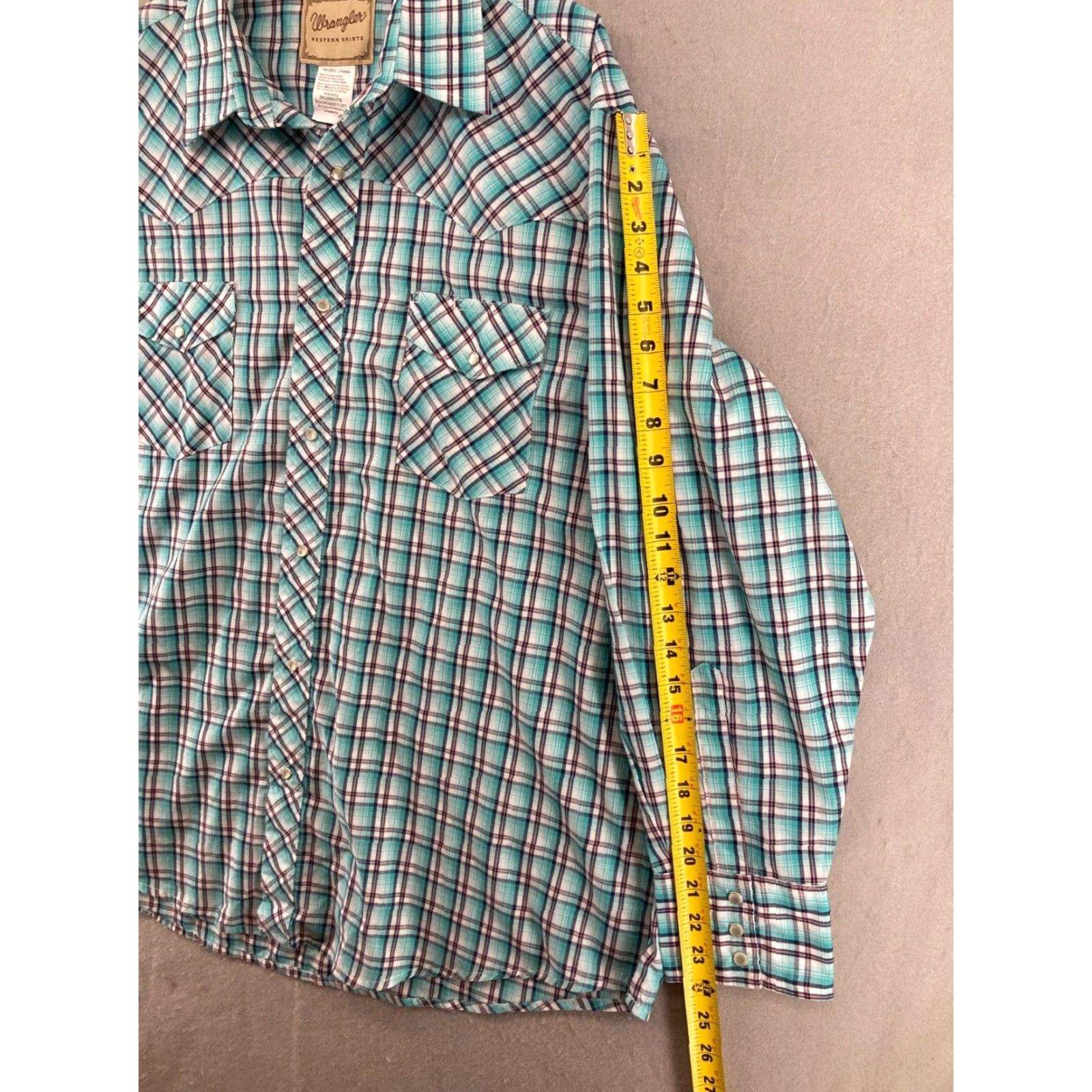 Wrangler Wrangler Western Shirt Mens 2XL Plaid Teal Button-Up Snap Pearl Cowboy Shirt Size US XXL / EU 58 / 5 - 4 Thumbnail