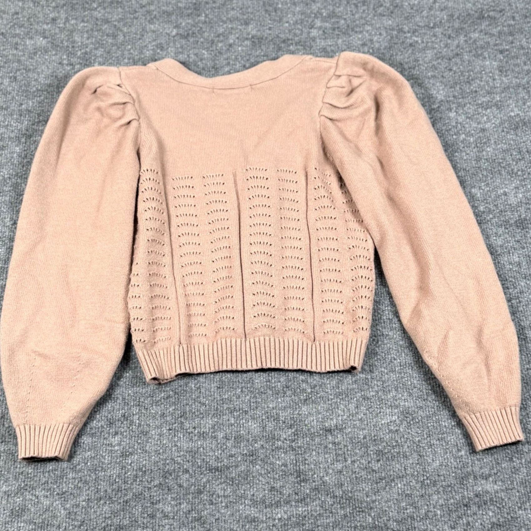 Vintage Philosophy Beige Puff Sleeve Cardigan Women's Knit Button Front Open-Knit M Medium Fall Size M / US 6-8 / IT 42-44 - 3 Thumbnail