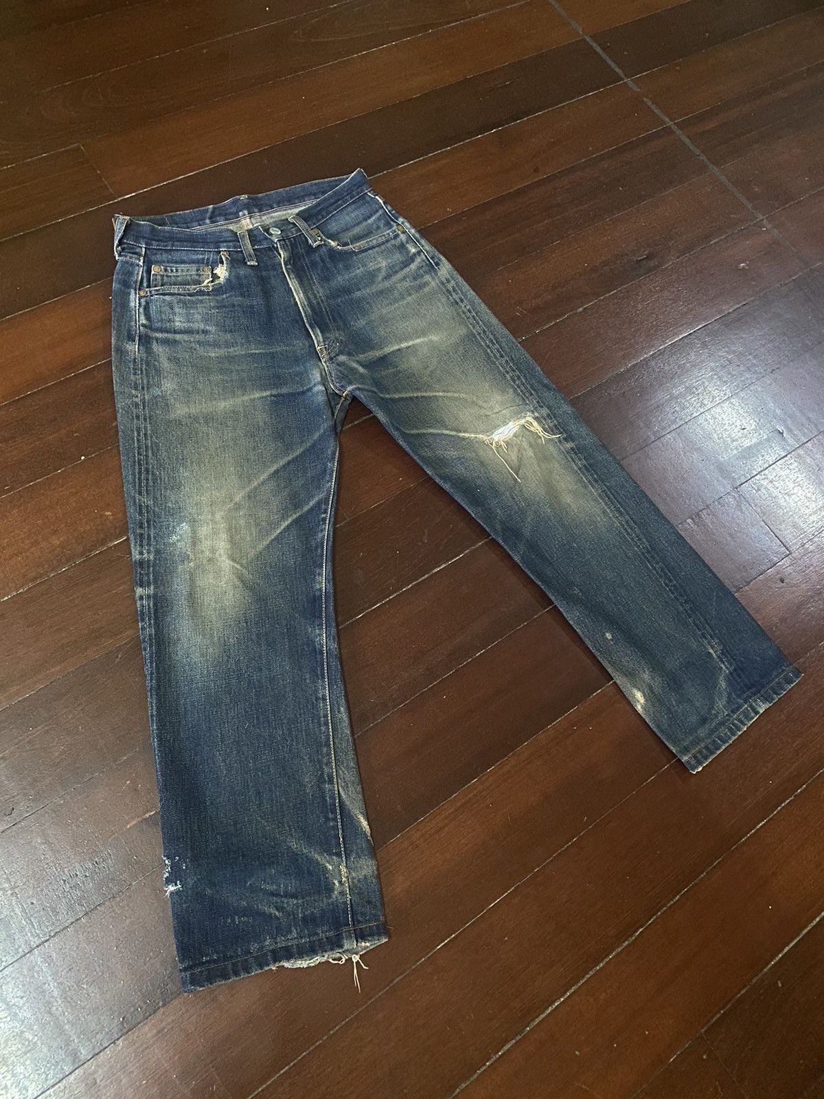 Denime FIRE VINTAGE DENIME JAPAN BRAND FLARE JEANS DISTRESSED RIP Size US 32 / EU 48 - 2 Thumbnail