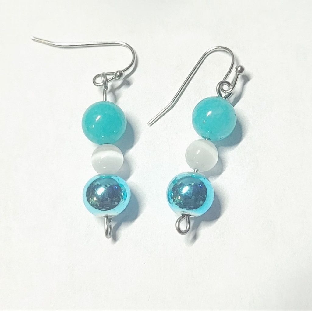 Handmade Natural Crystal Amazonite Hematite Selenite Dangle Earrings Size ONE SIZE - 1 Thumbnail