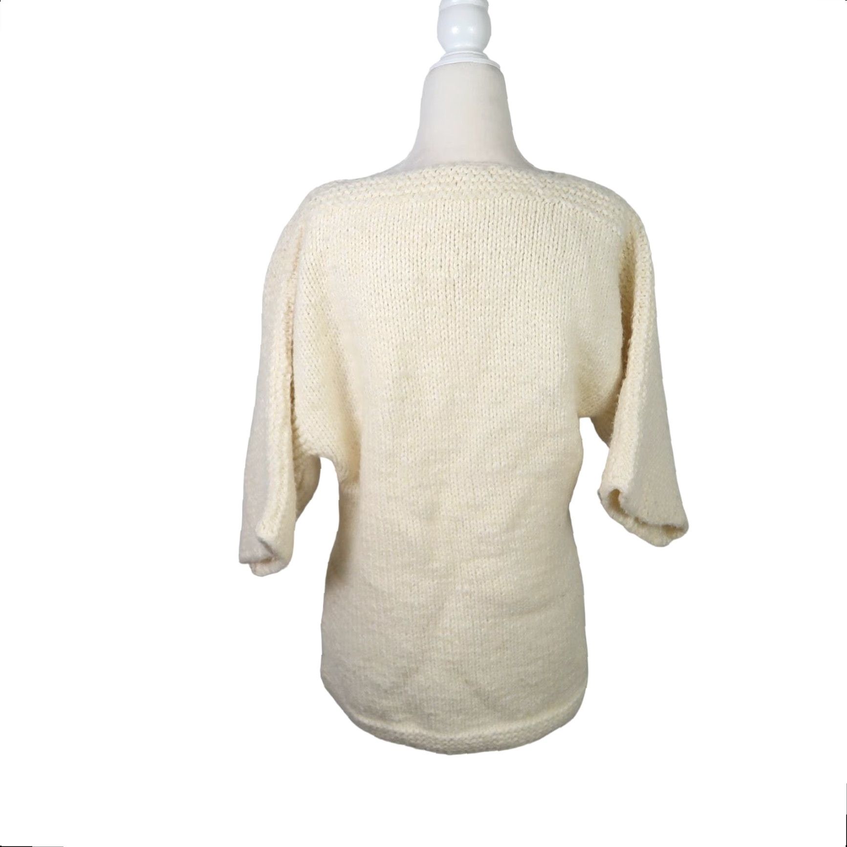 Vintage VINTAGE 70s Cream Knit Wide Sleeve Tunic Sweater M Women's Bohemian 3/4 Sleeve V-Neck Size M / US 6-8 / IT 42-44 - 5 Thumbnail