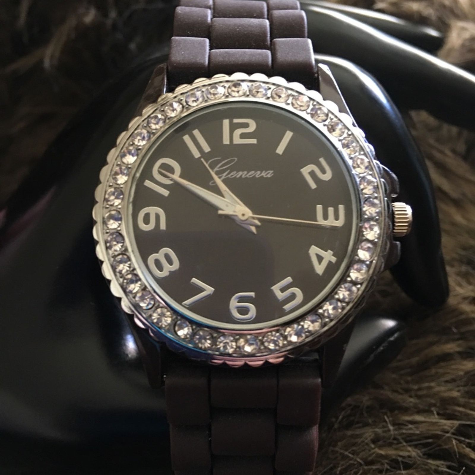 Geneva Ladies Geneva dark brown silicone band watch Size ONE SIZE - 1 Thumbnail