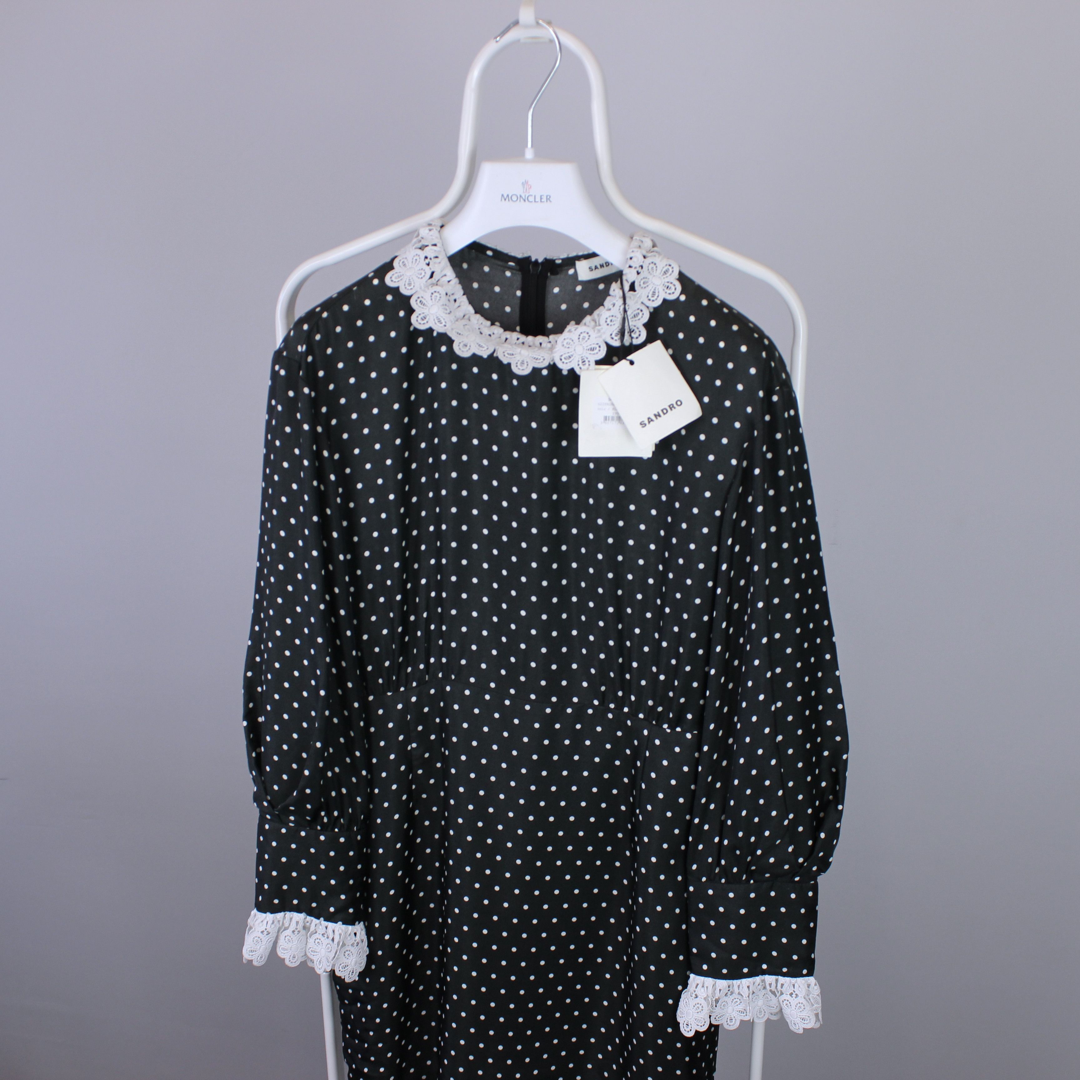 Sandro SANDRO Lace trim and polka-dot mini dress SIZE FR 36 Size XS / US 0-2 / IT 36-38 - 3 Thumbnail
