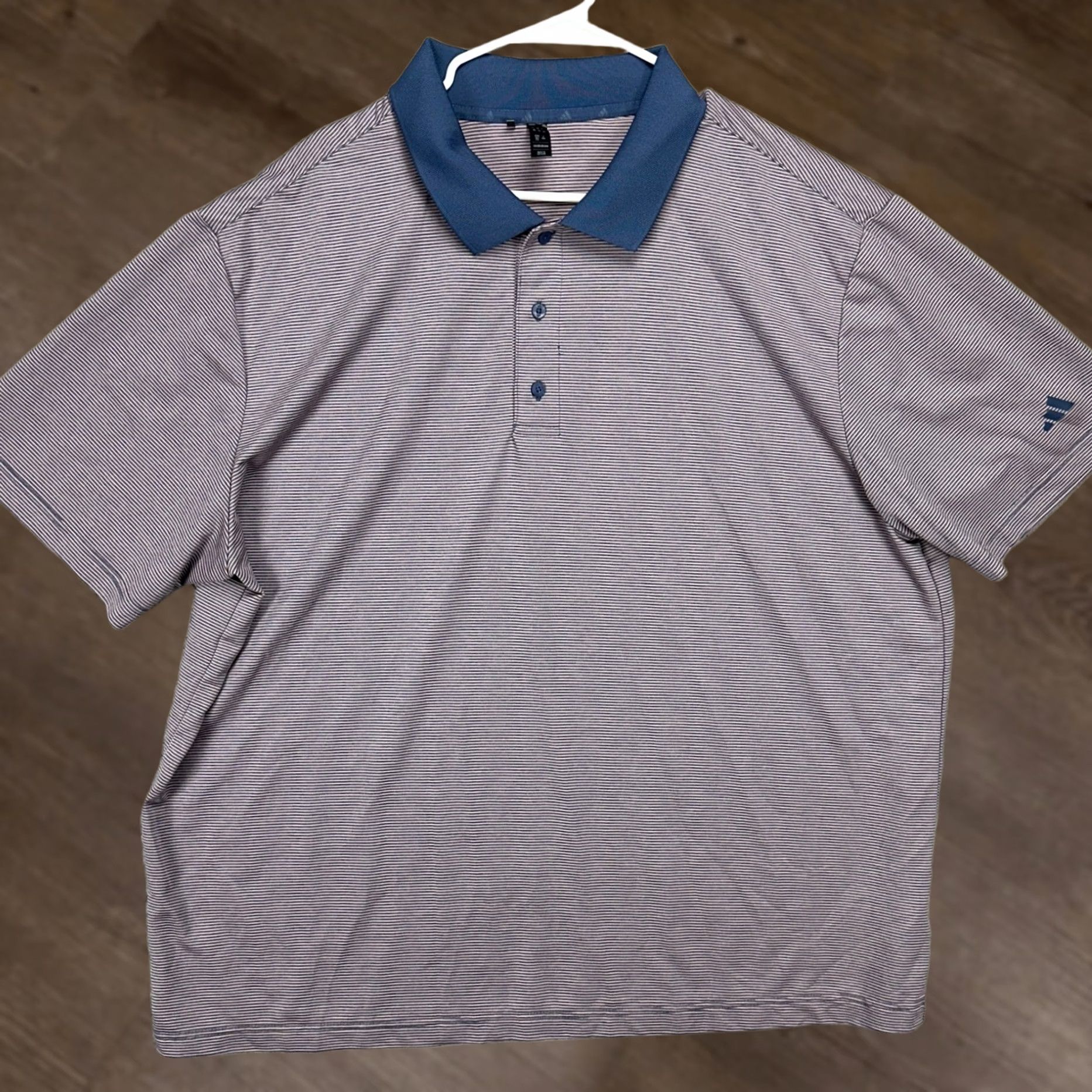 Adidas Adidas Polo Shirt Men Golf 2XL Short Sleeve Striped Hairlines Blue Rugby Stretch Size US XXL / EU 58 / 5 - 1 Thumbnail