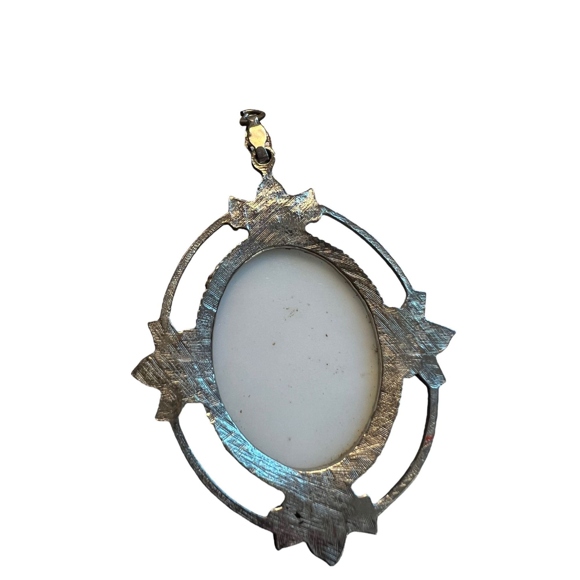 Other Vintage Silver Tone Pendant Art Deco Glass Cabochon Flowers Size ONE SIZE - 3 Thumbnail