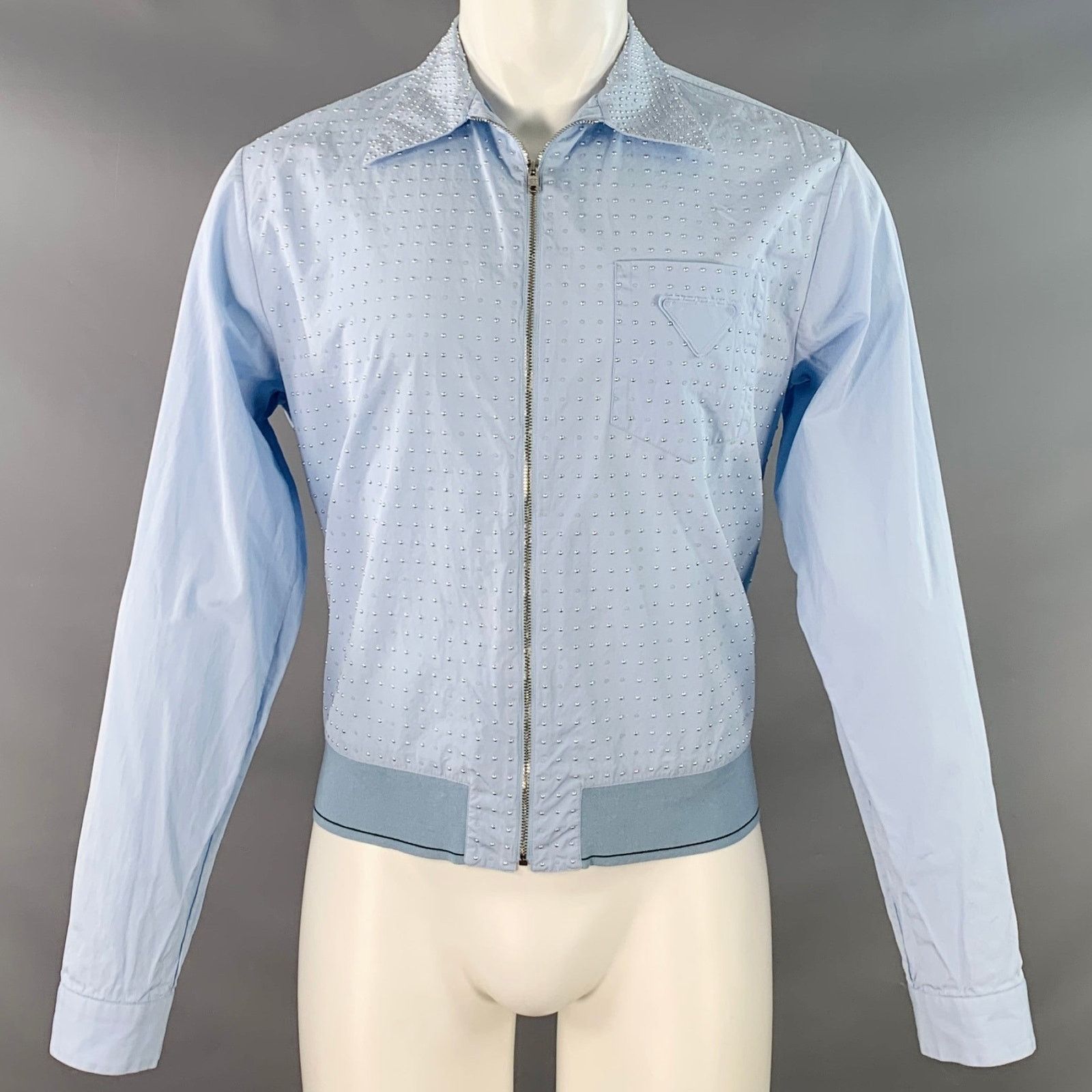 Prada PRADA Blue Silver Studded Cotton Zip Up Blouson Jacket Sz M Size M / US 6-8 / IT 42-44 - 1 Thumbnail