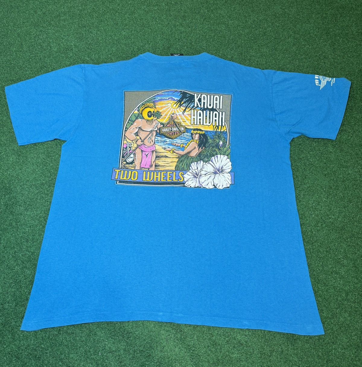 Harley Davidson × Vintage Vintage 90s Harley Davidson RARE Kauai Hawaii Blue T Shirt Size US XXL / EU 58 / 5 - 6 Thumbnail