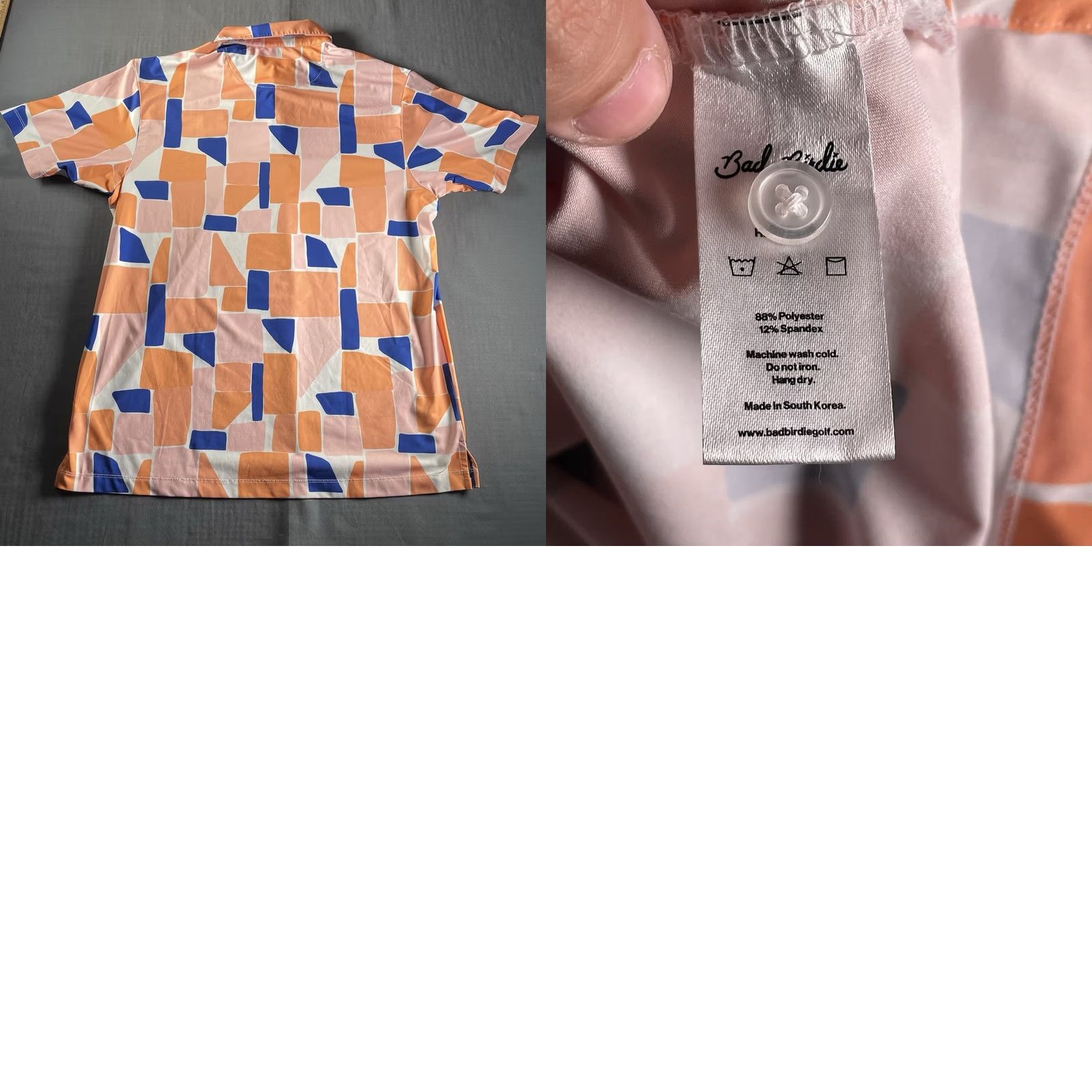 Vintage Bad Birdie Polo Shirt Mens XL Orange Geometric Print Short Sleeve Golf DRINKPAK Logo IIII Size US XL / EU 56 / 4 - 8 Thumbnail