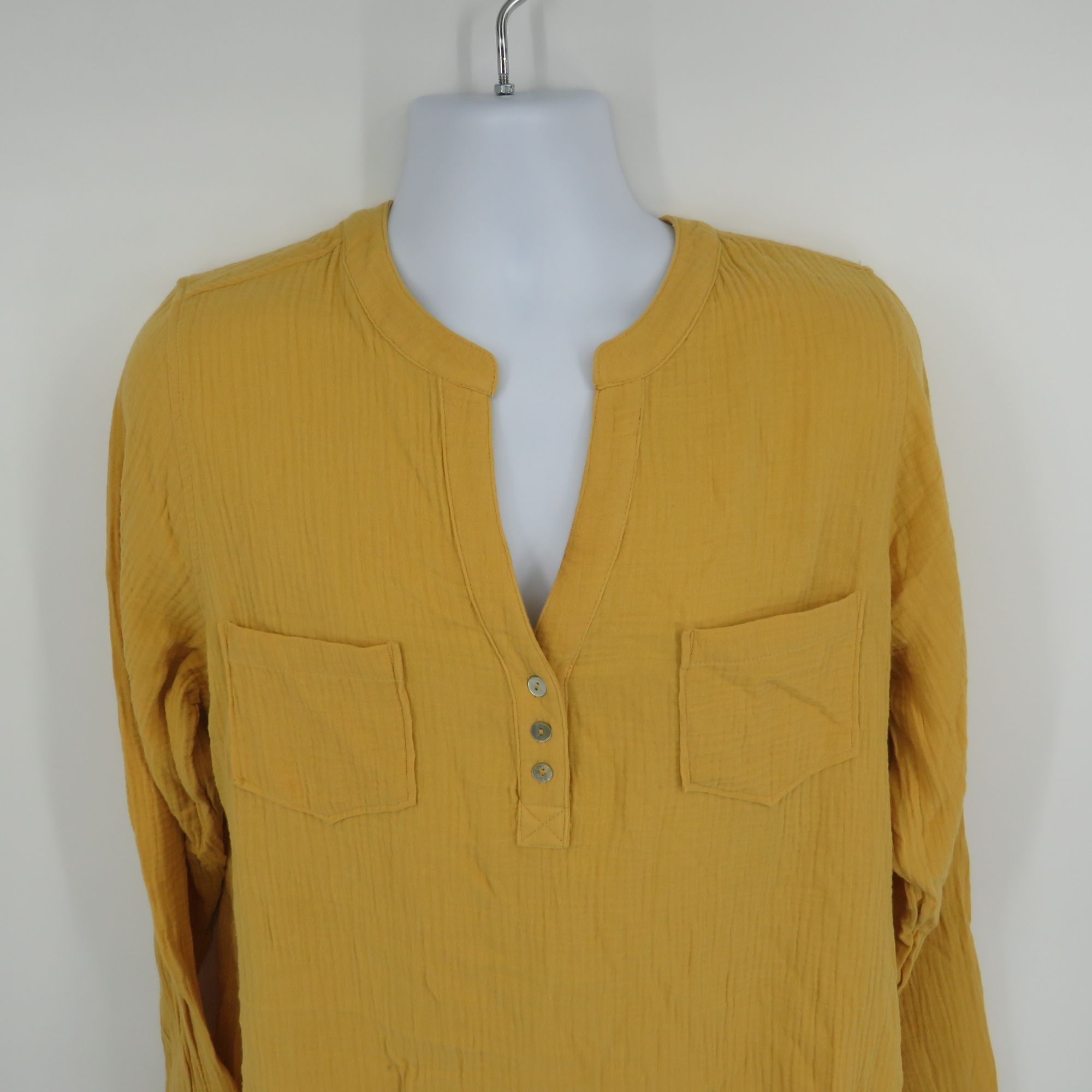 Other Mote Women's Yellow Long Sleeve Crinkle Henley Blouse Pocket Size XXL / US 16-18 / IT 52-54 - 3 Thumbnail