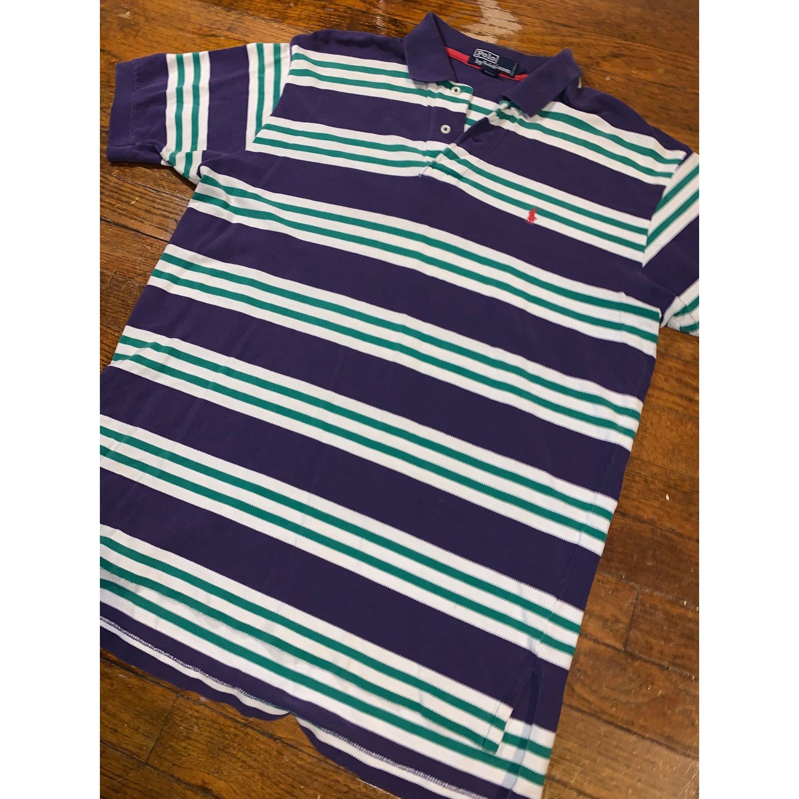 Polo Ralph Lauren Vintage Polo Ralph Lauren Striped Polo Shirt L Purple Size US XL / EU 56 / 4 - 7 Thumbnail