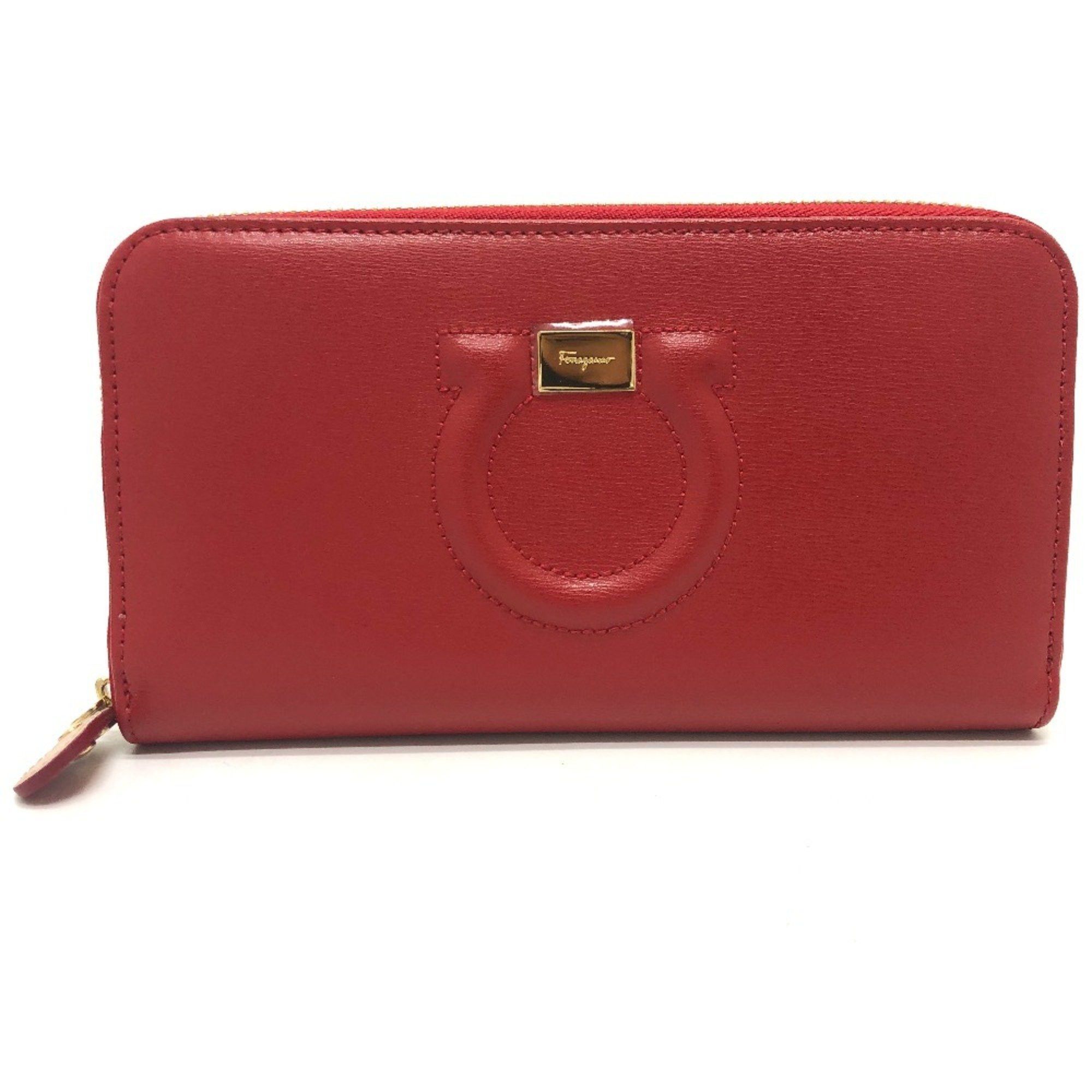Salvatore Ferragamo Salvatore Ferragamo Gancini round zip wallet, leather, women's, red Size ONE SIZE - 1 Thumbnail