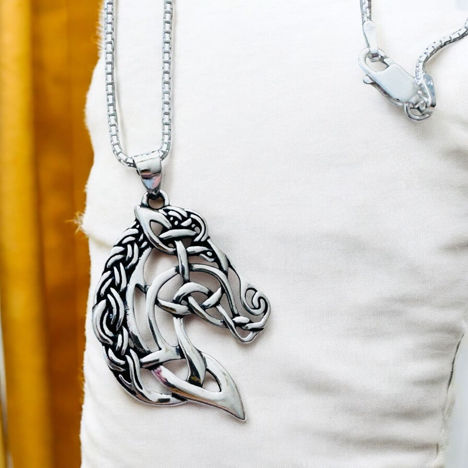 The Unbranded Brand Sterling Silver Celtic Horse Pendant Necklace-18" Box Chain Size ONE SIZE - 7 Thumbnail
