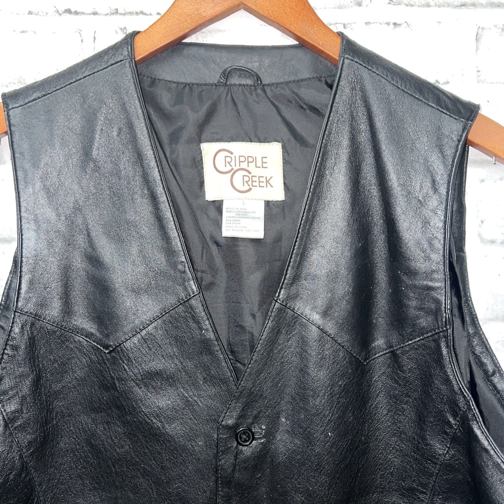 Vintage Cripple Creek Black Leather Button Up Vest Mens Size L Size US L / EU 52-54 / 3 - 2 Thumbnail