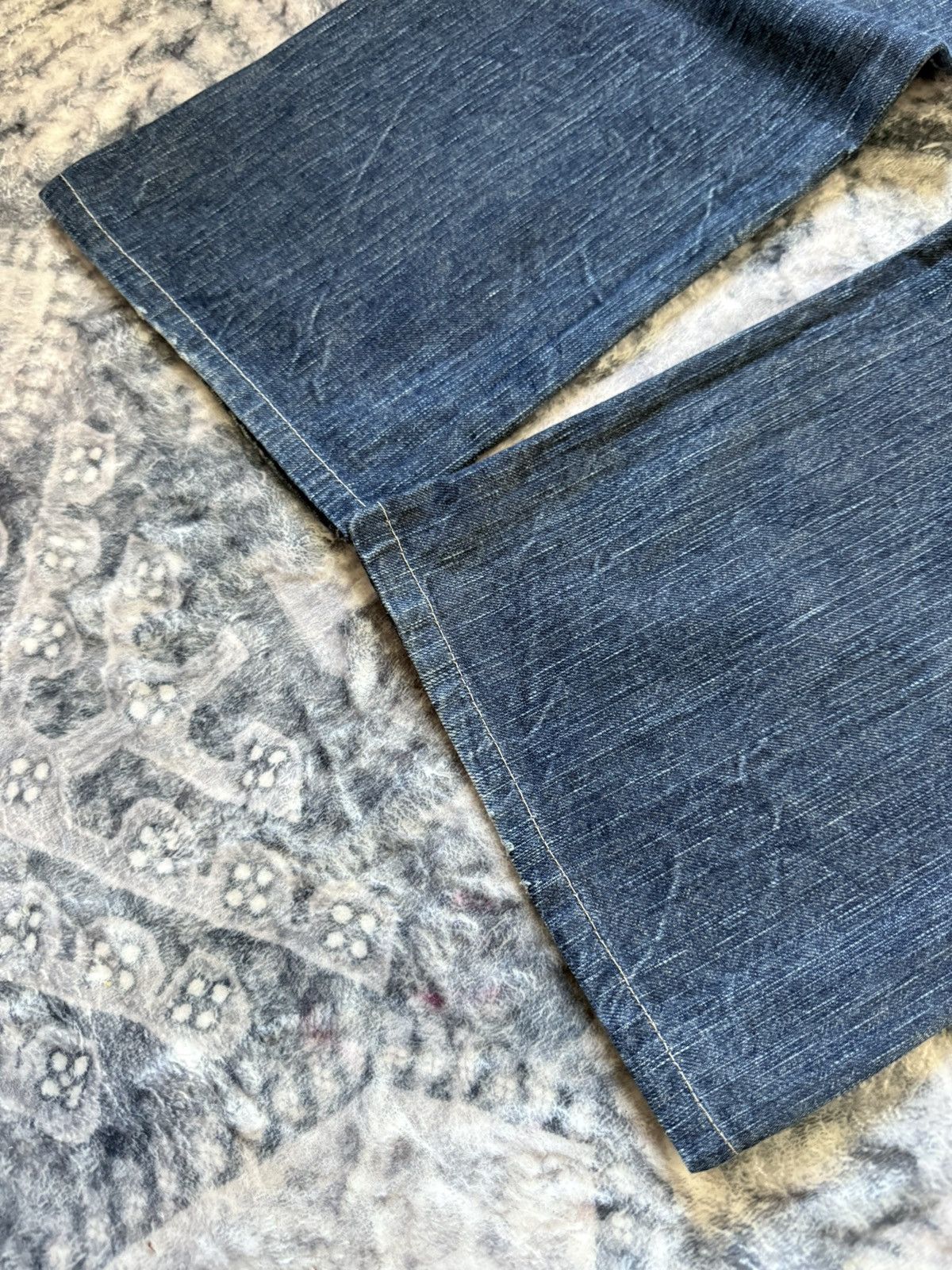 Edwin × Japanese Brand × Vintage Edwin 503 Blue Trip Flared Wide Leg Cropped Jeans Size 30" / US 8 / IT 44 - 17 Thumbnail