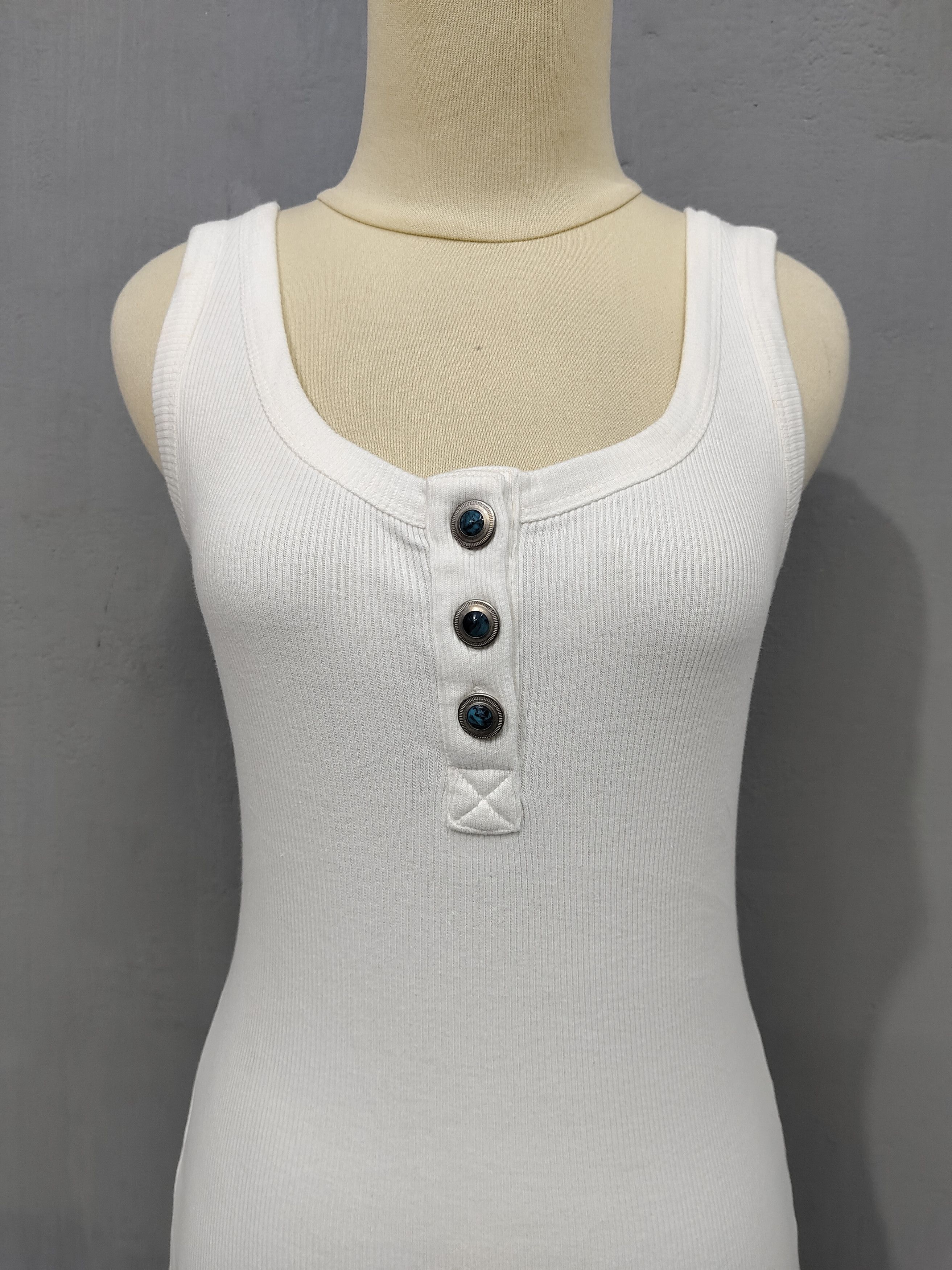 Japanese Brand Shell Ray🇯🇵 Ribbed 3 Button Turquoise Stone Tanktop Size M / US 6-8 / IT 42-44 - 2 Thumbnail