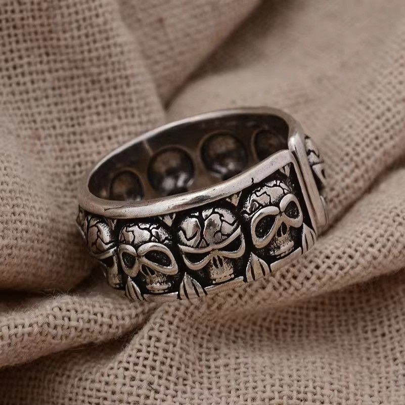 Jewelry × Vintage Horrible Skull Design Retro Thai Silver Unisex Party Ring Size ONE SIZE - 5 Thumbnail