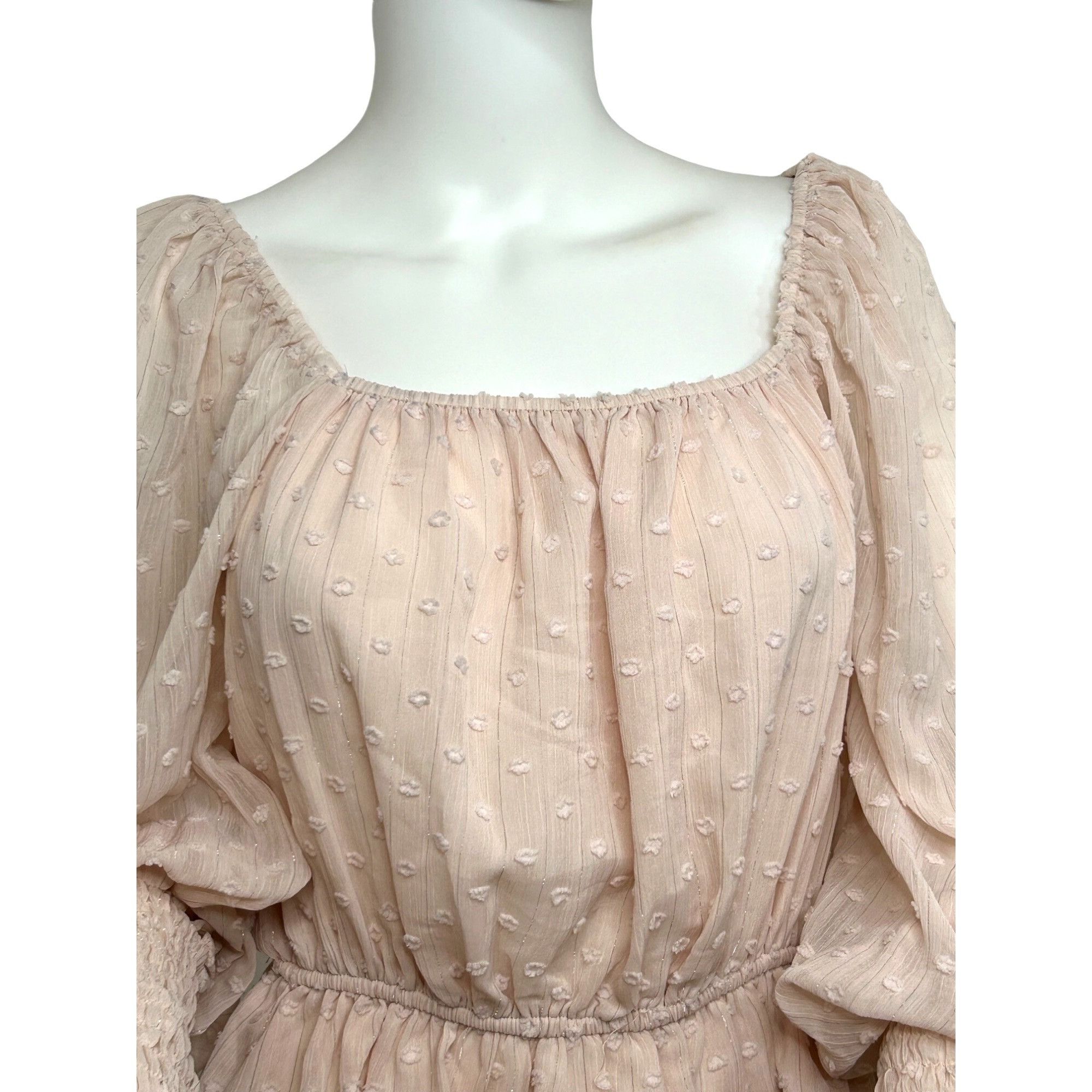 Other DO + BE Blouse Pink S Texture Balloon Sleeve Smocked Ruffle Size S / US 4 / IT 40 - 9 Thumbnail