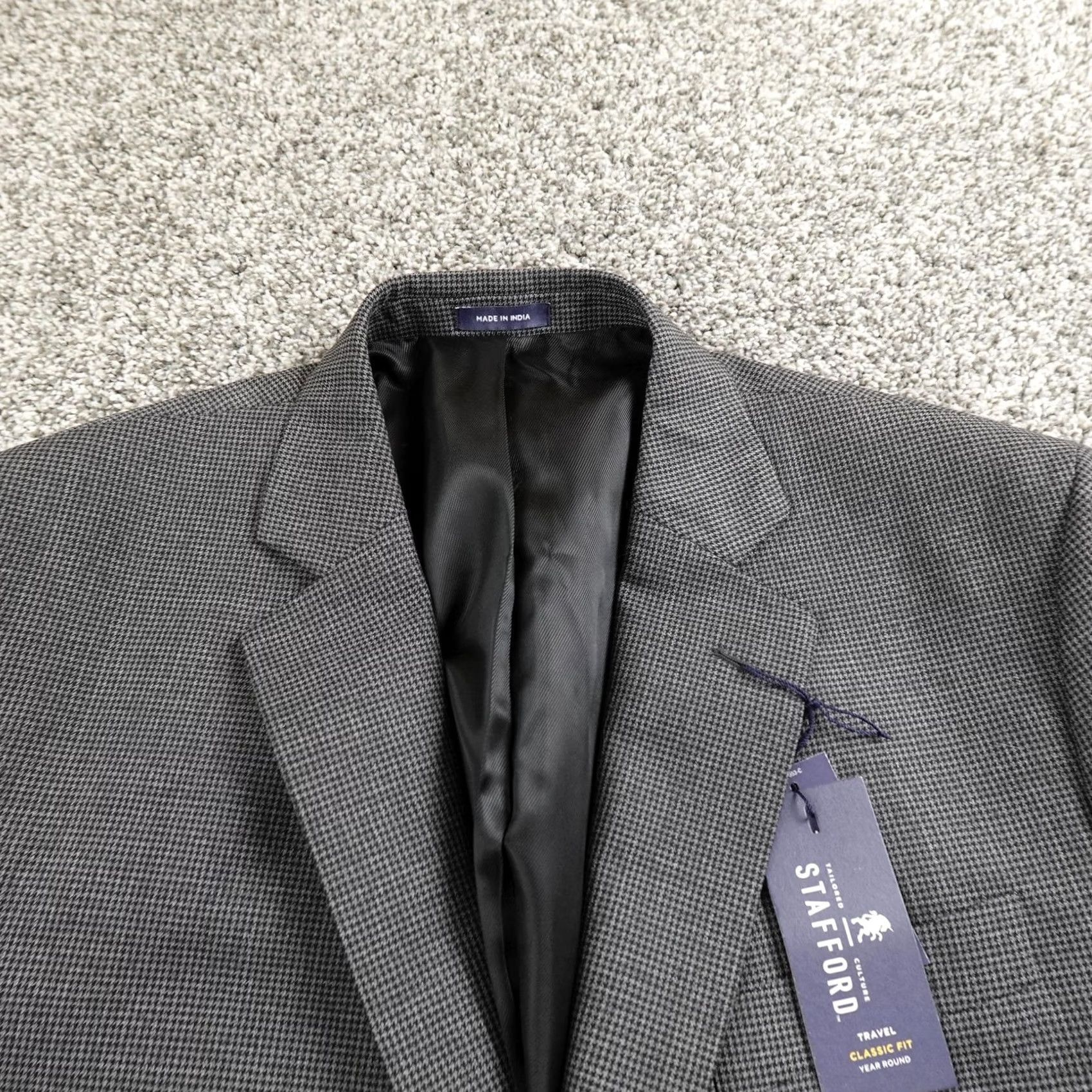 Stafford Stafford Blazer Mens 42R Gray Check Wool Classic Fit Sport Coat Jacket Suit Size 42R - 3 Thumbnail
