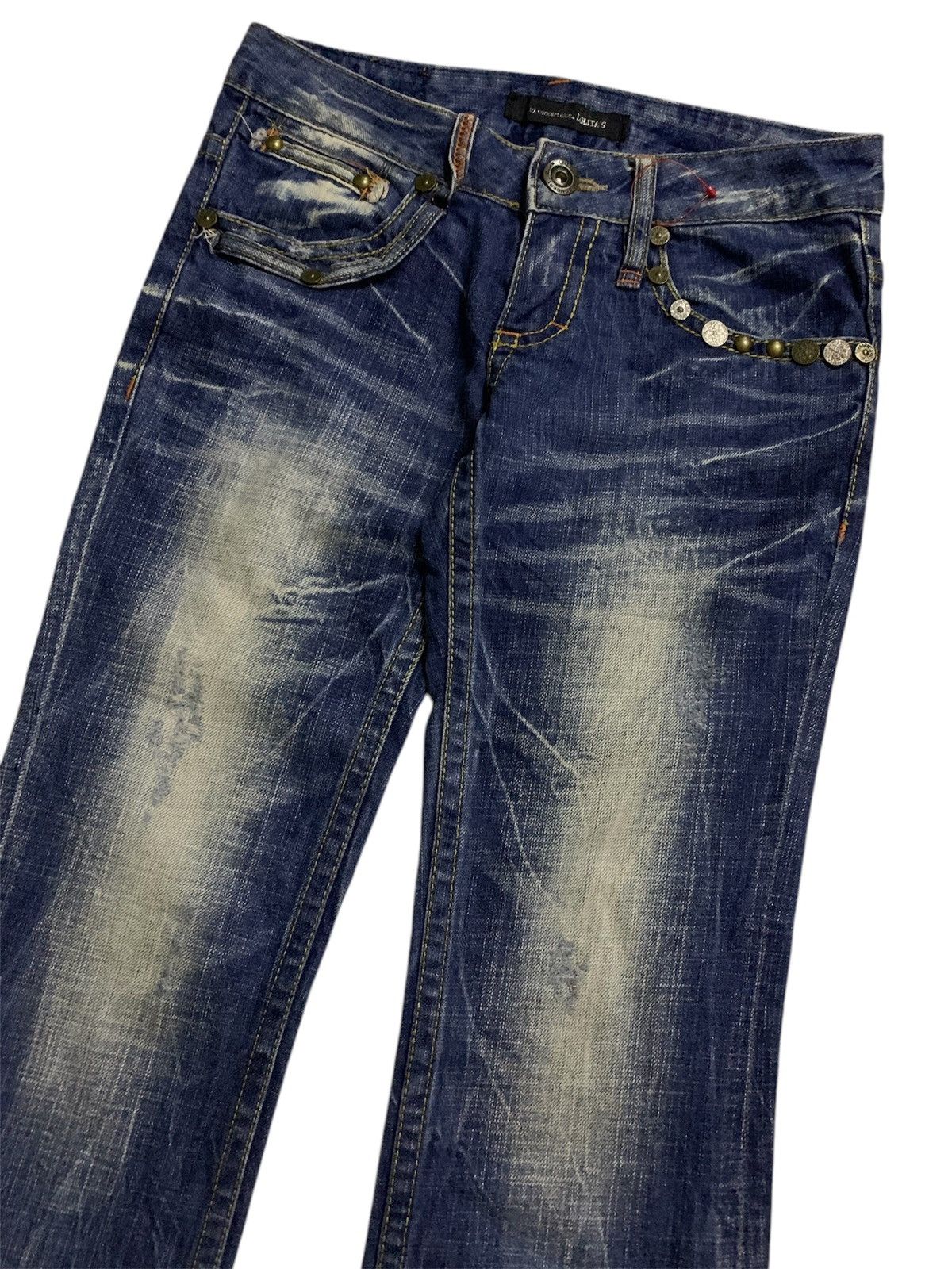 If Six Was Nine × Japanese Brand × Tornado Mart Vtg Japanese Brand Flare Lolita by Concert Clum Studs Denim Size 29" - 6 Thumbnail