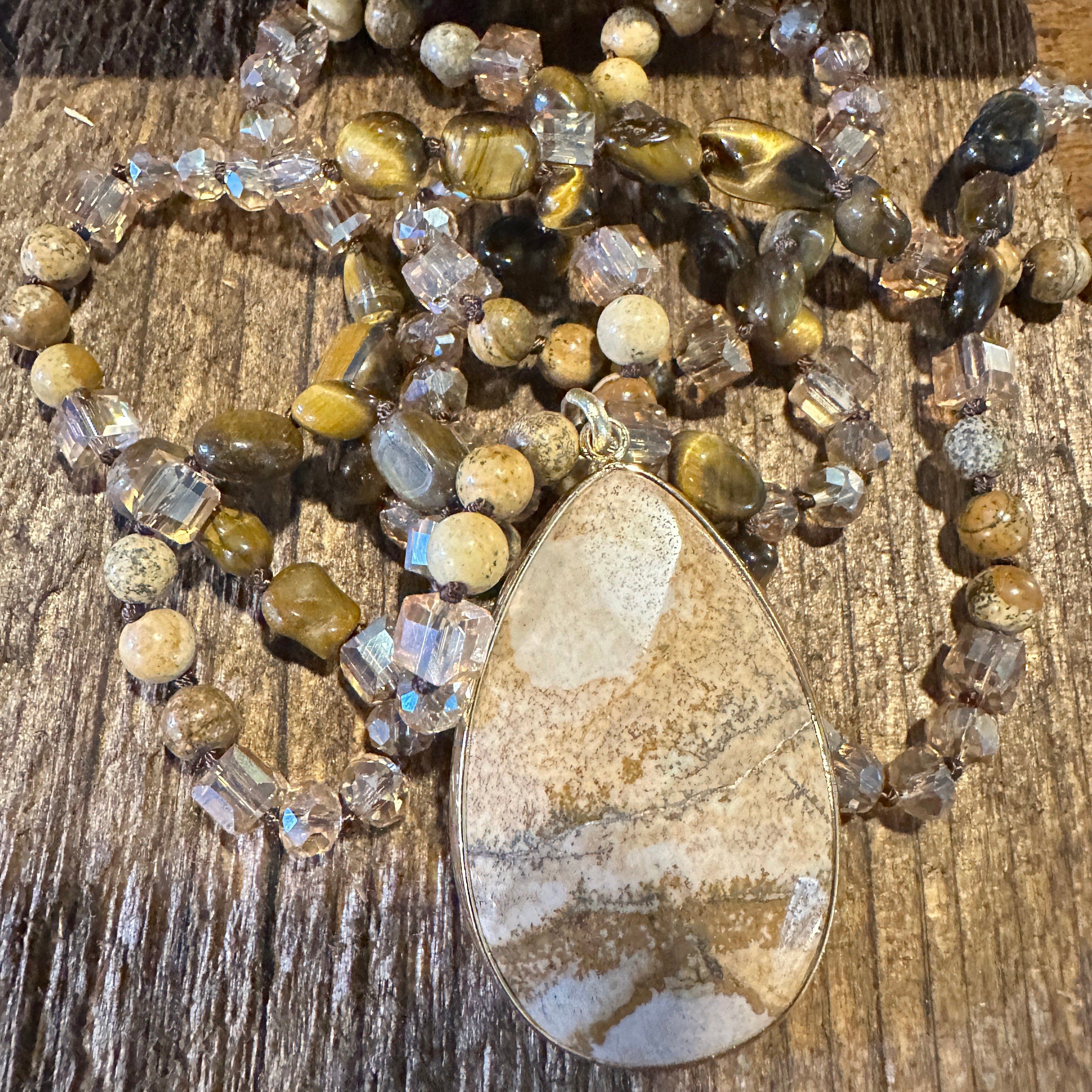 Other Bohemian Natural Stone Glass Knot Pendant Necklace | Gift Bo Size ONE SIZE - 2 Thumbnail