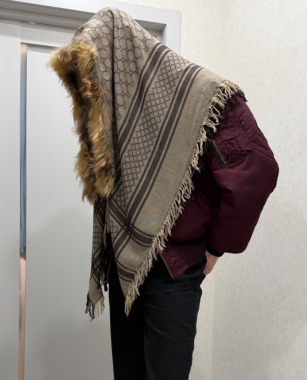 Gucci GUCCI FW 2007 Fur Monogram Wool/Silk Scarf Frida Giannini Size ONE SIZE - 3 Thumbnail