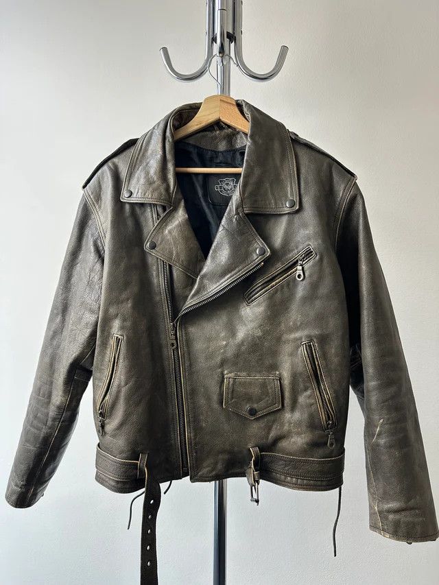 Vintage 1980s/90s Distressed Leather Biker Jacket