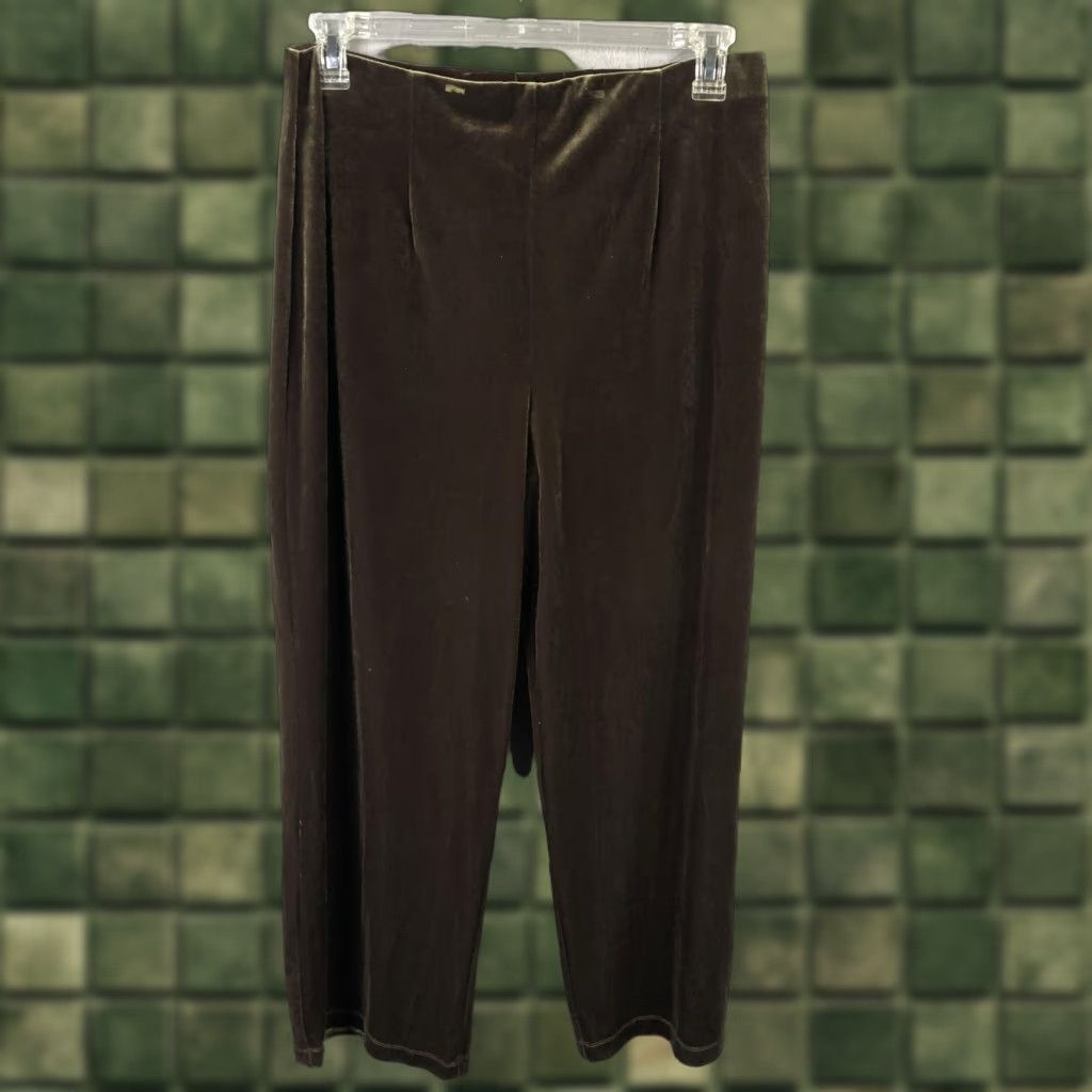 Vintage Susan Graver Style Pants Womens Petite Large Brown Velour Pull On Elastic Waist Pants Size 36" / US 14 / IT 50 - 1 Thumbnail