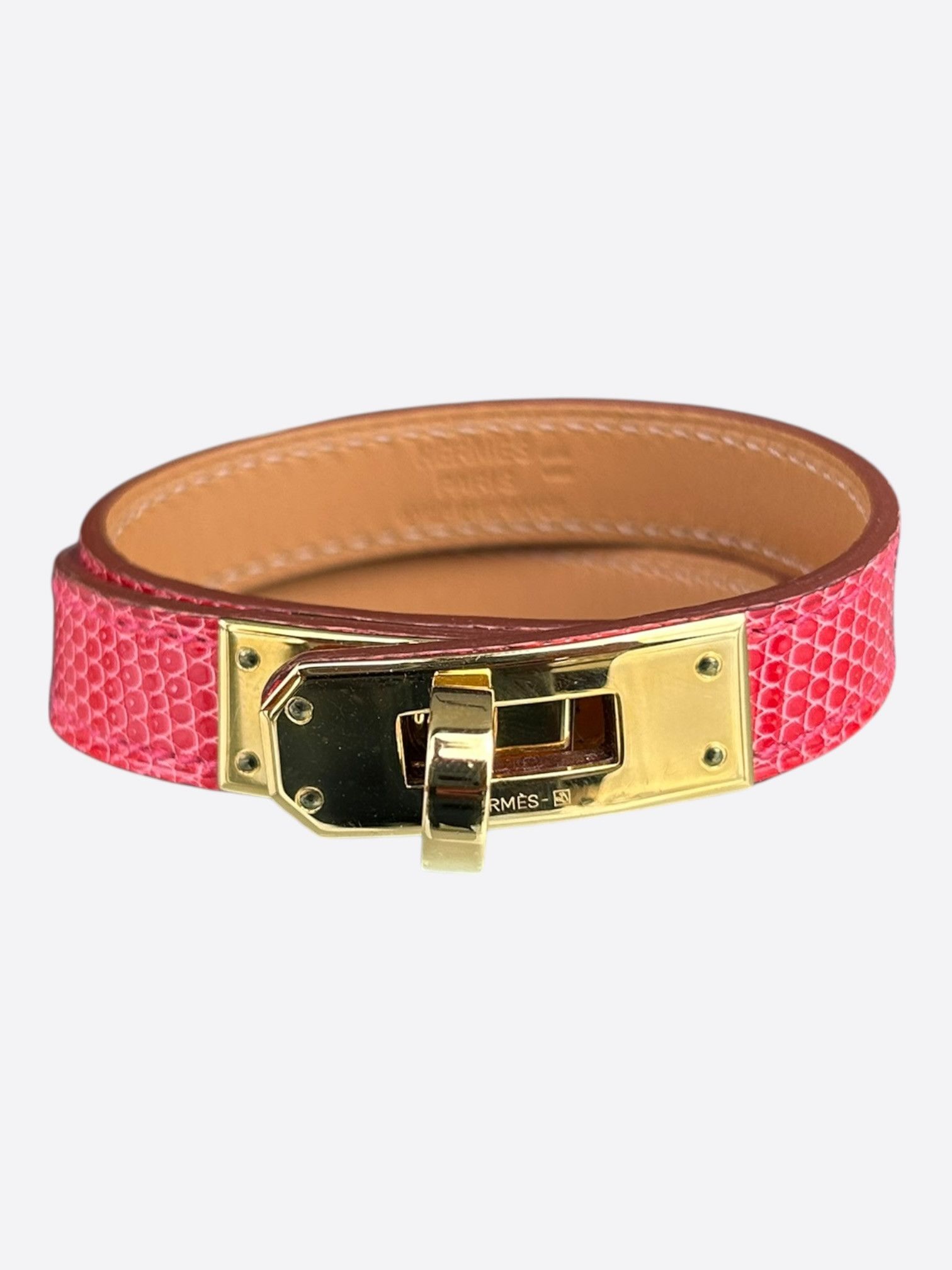 Hermes Pink Lizard & Gold Hardware Kelly Double Tour Bracelet Size ONE SIZE - 1 Thumbnail