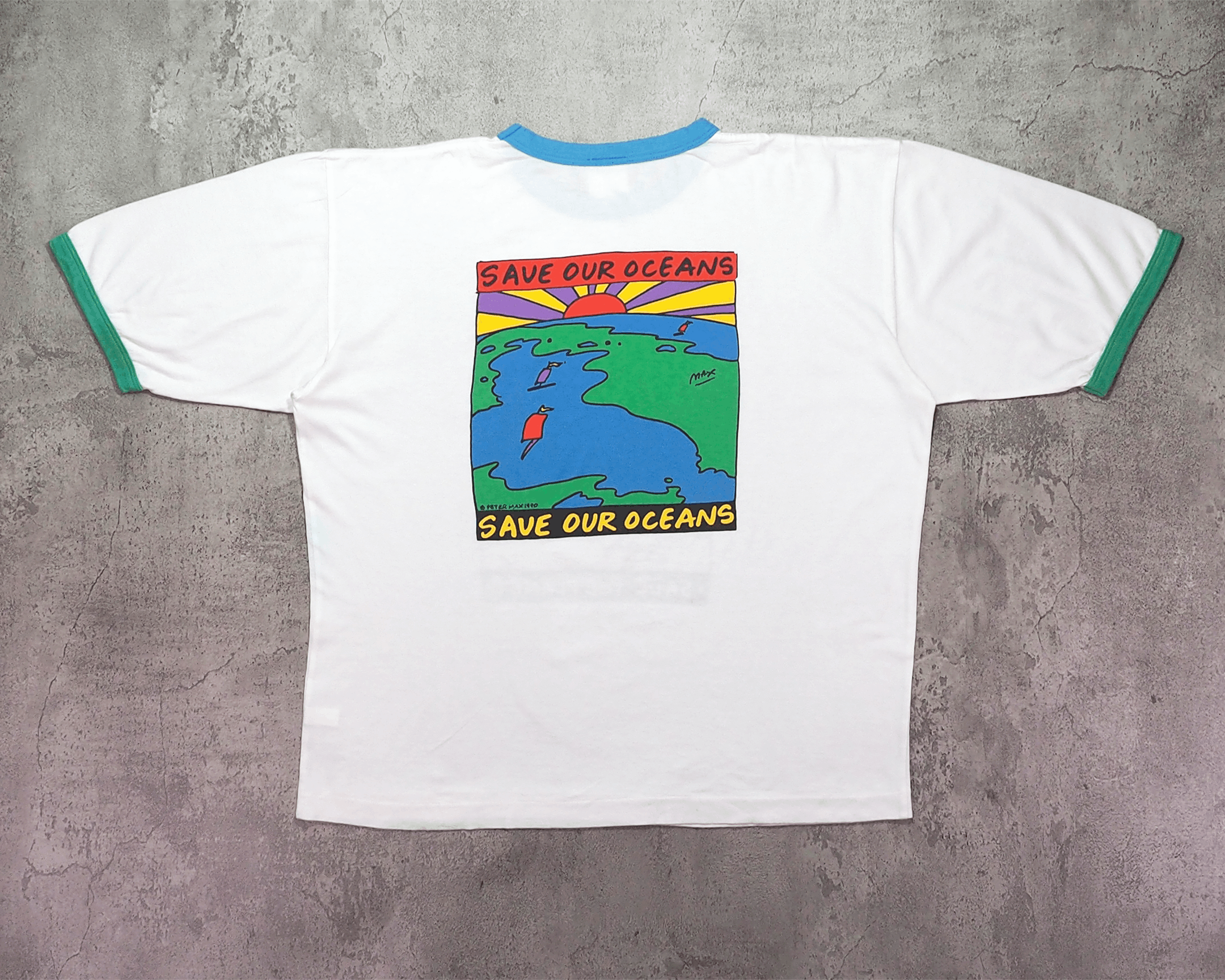 Vintage Vintage 1990s Peter Max Save The Planet Ringer Shirt L Size US L / EU 52-54 / 3 - 4 Thumbnail