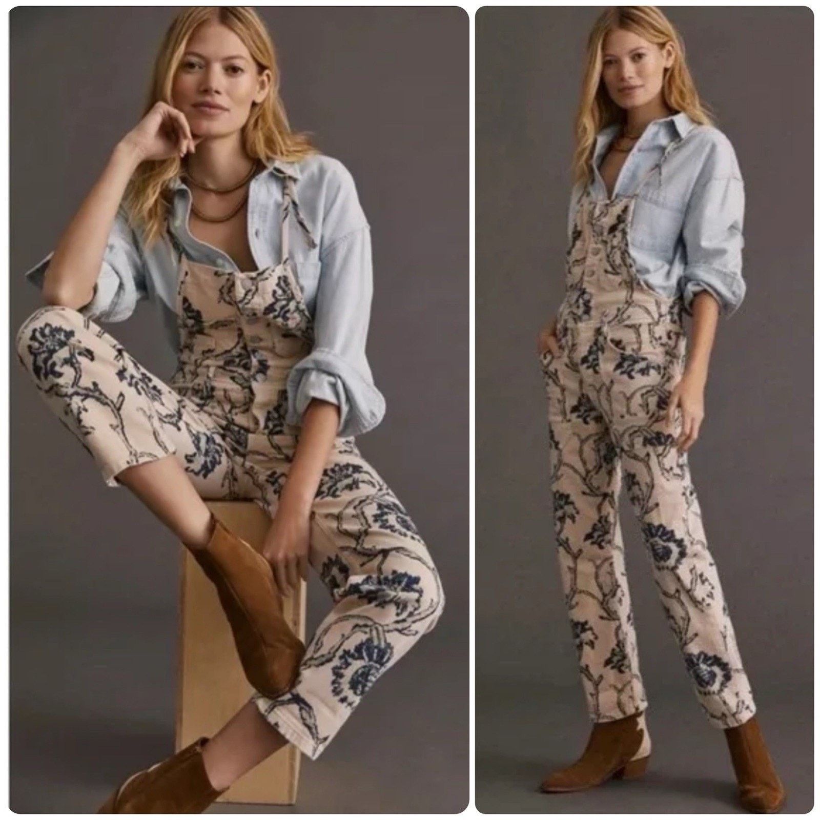 Anthropologie Anthropologie PILCRO The Painters Floral Denim Overalls 24 Size 24" / US 00 / IT 34 - 1 Thumbnail