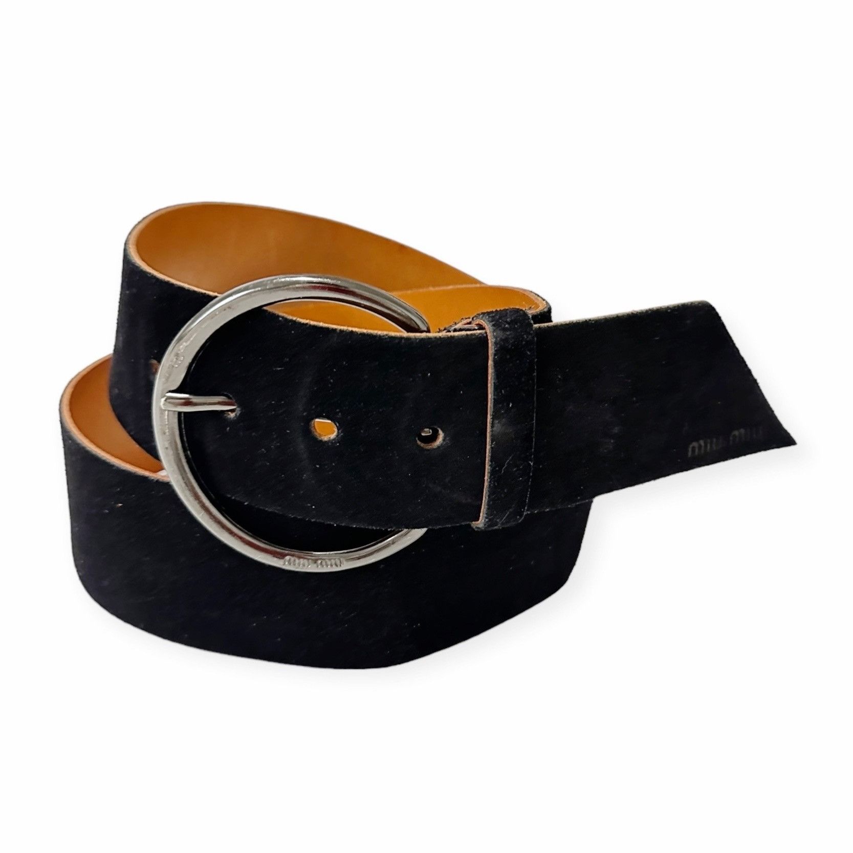 Black Suede Belt with Gold Round Buckle Black Suede Belt With Golden Buckle Dress Belt Women  main image 3