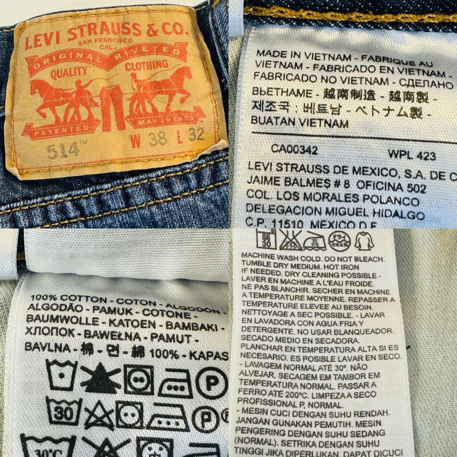 Levi's Levi's 514 Jeans Mens 38x32 Blue Medium Wash Straight Denim Zip Fly Regular Fit 5-Pocket World USA Leather Patch Logo Vintage: No Size US 38 / EU 54 - 8 Thumbnail