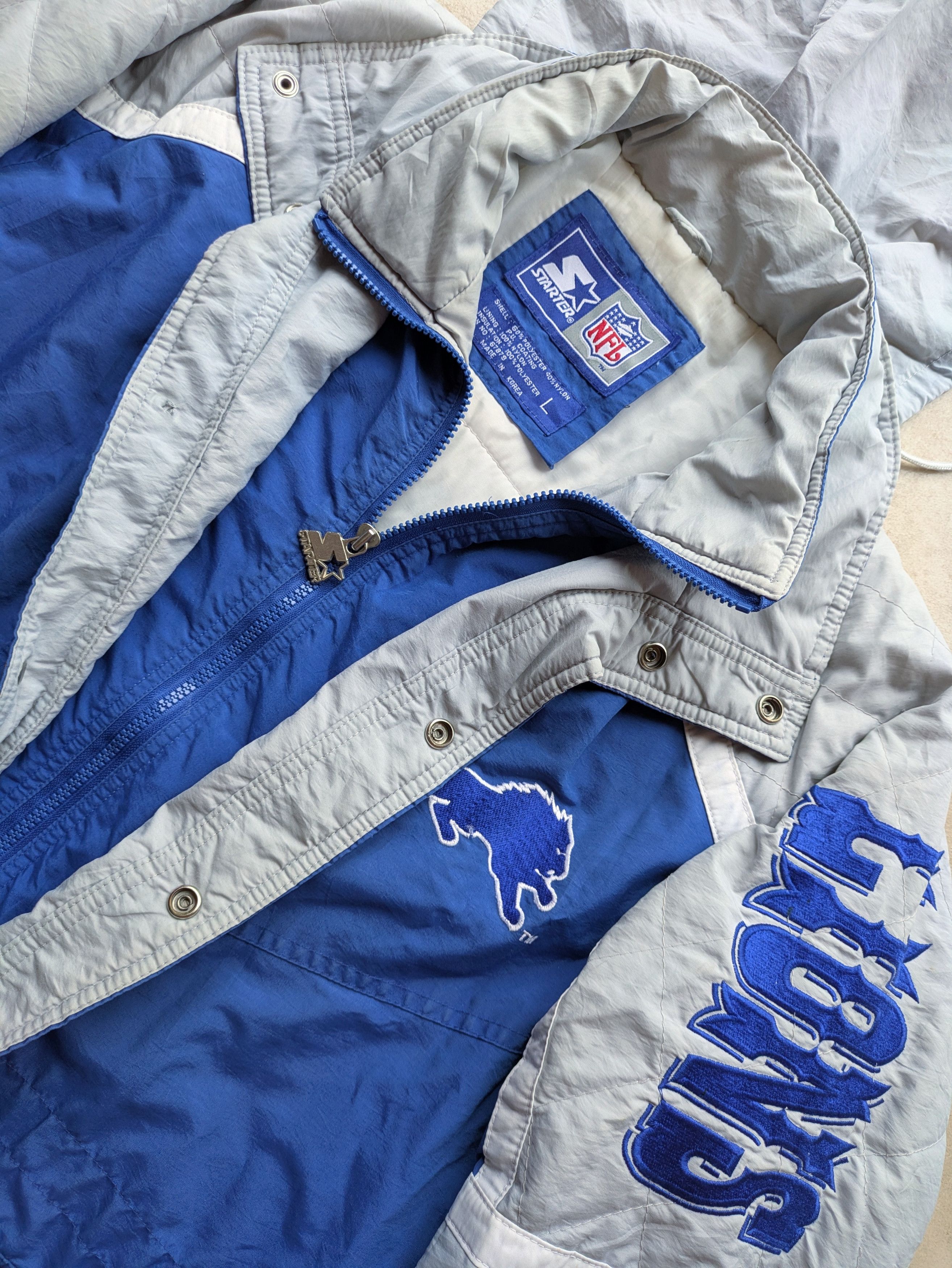 Starter Detroit Lions 90s STARTER puffer yth L blue gray NFL Pro vtg Size US M / EU 48-50 / 2 - 2 Thumbnail