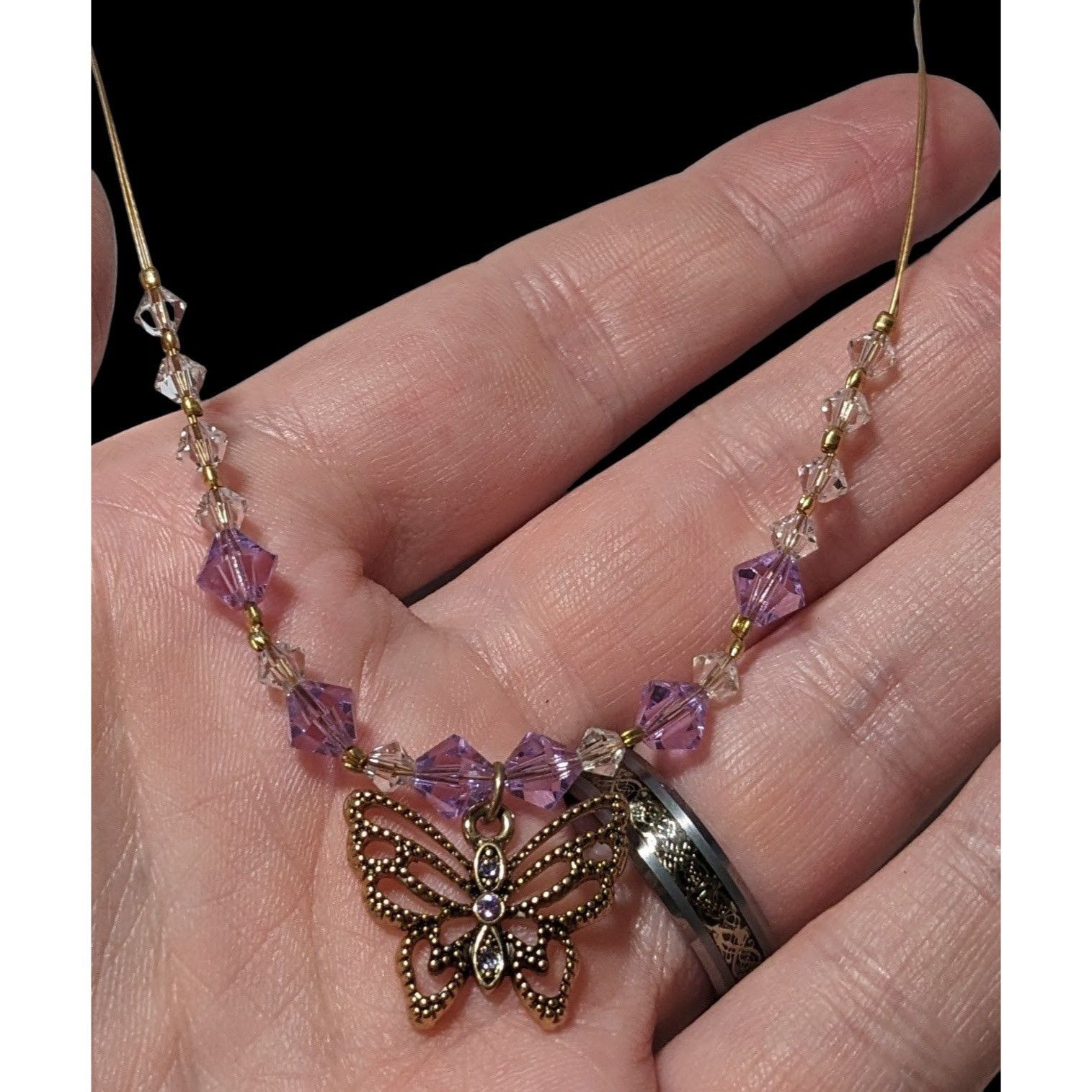 Other Handmade Purple Butterfly Crystal Necklace Size ONE SIZE - 2 Thumbnail