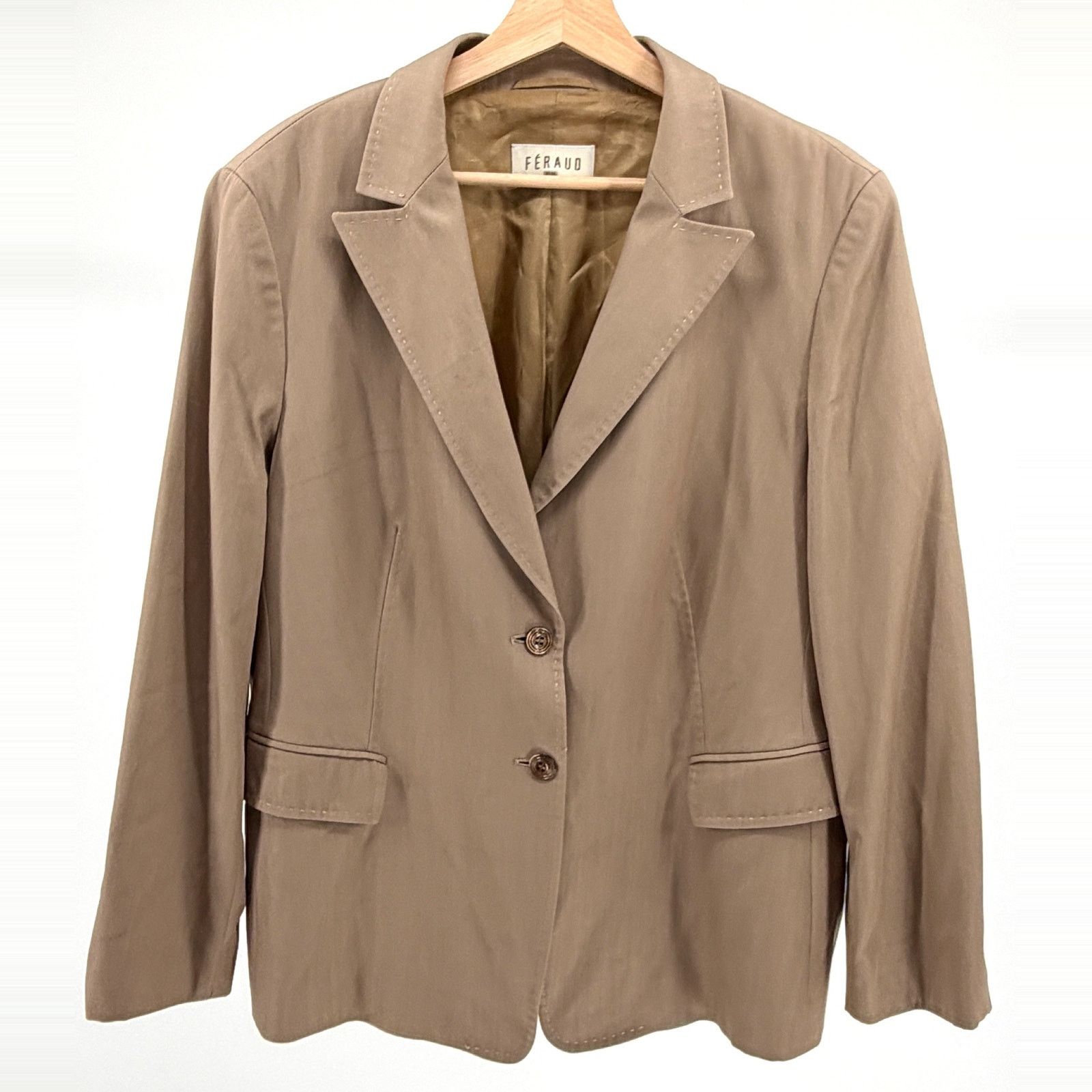 Louis Feraud Vintage 90s Féraud Beige Tailored 100% Wool Blazer Size XL / US 12-14 / IT 48-50 - 1 Thumbnail