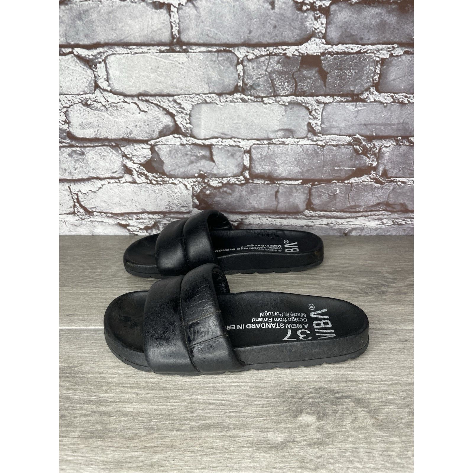 VIBE VIBA Porto Preto Black Leather Portugal Slides Sandals Women Size US 6.5 / IT 36.5 - 12 Thumbnail