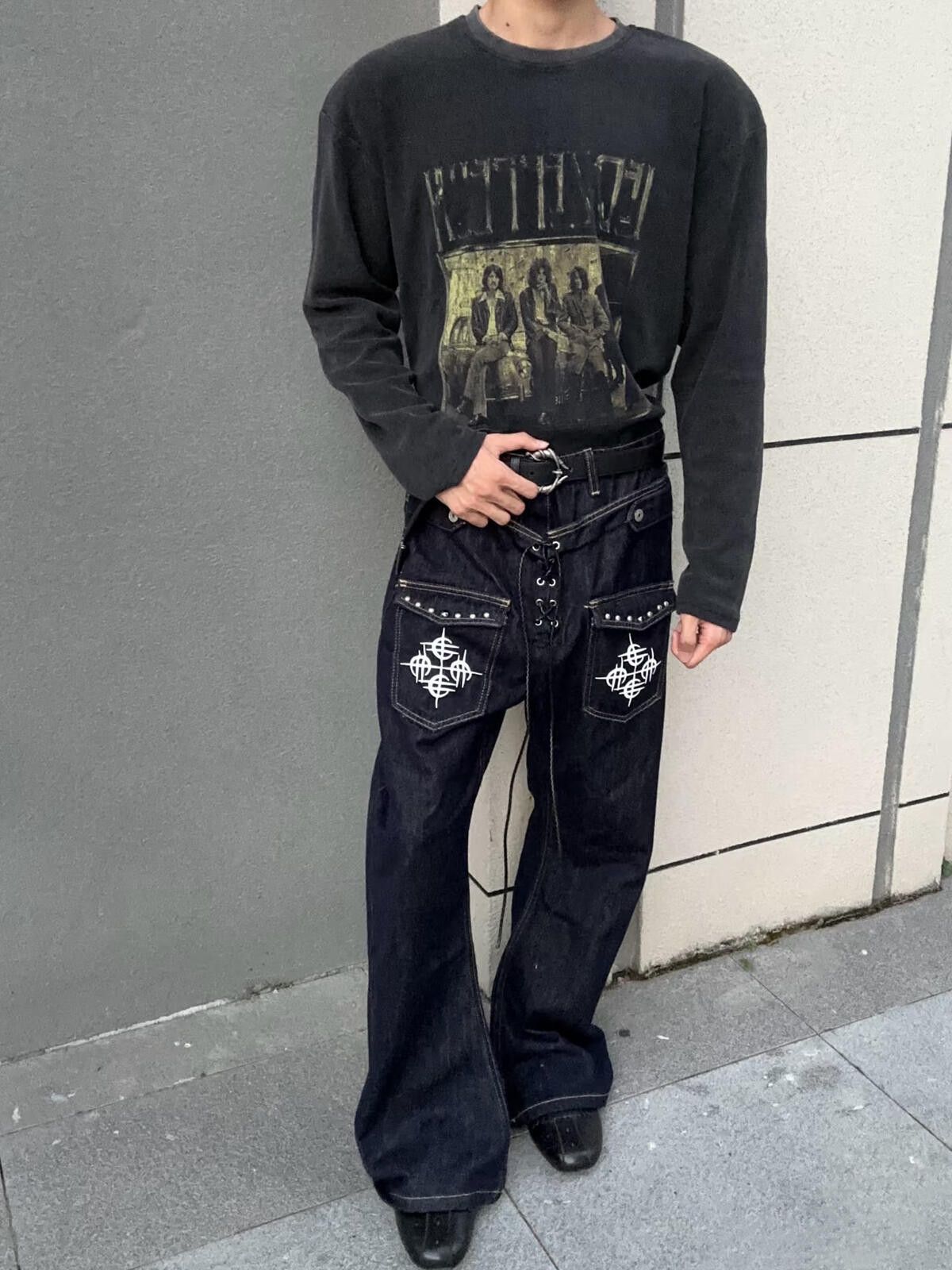 Other Faded Black Cotton Layered Graphic Tee, Long Sleeve T-Shirt Size US L / EU 52-54 / 3 - 3 Thumbnail