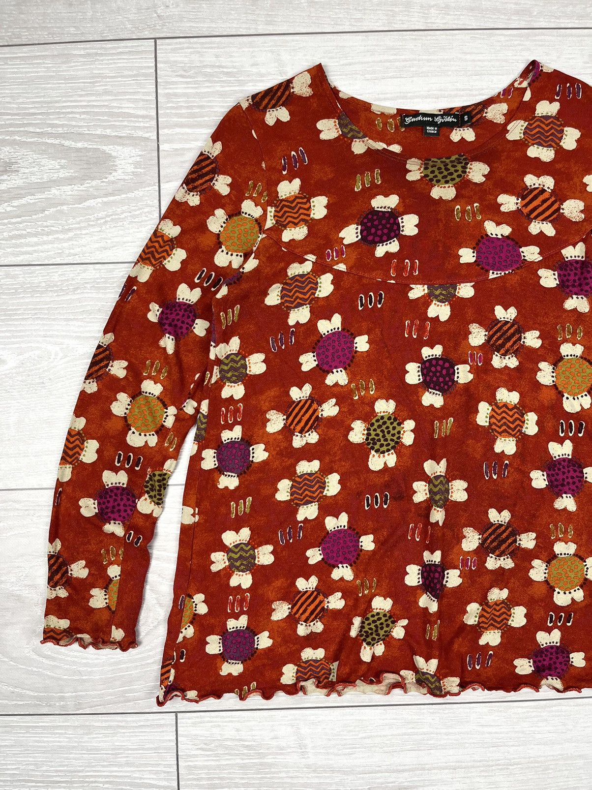 Gudrun Sjoden Gudrun Sjoden Viscose Red Flowers Print Blouse Size S / US 4 / IT 40 - 3 Thumbnail