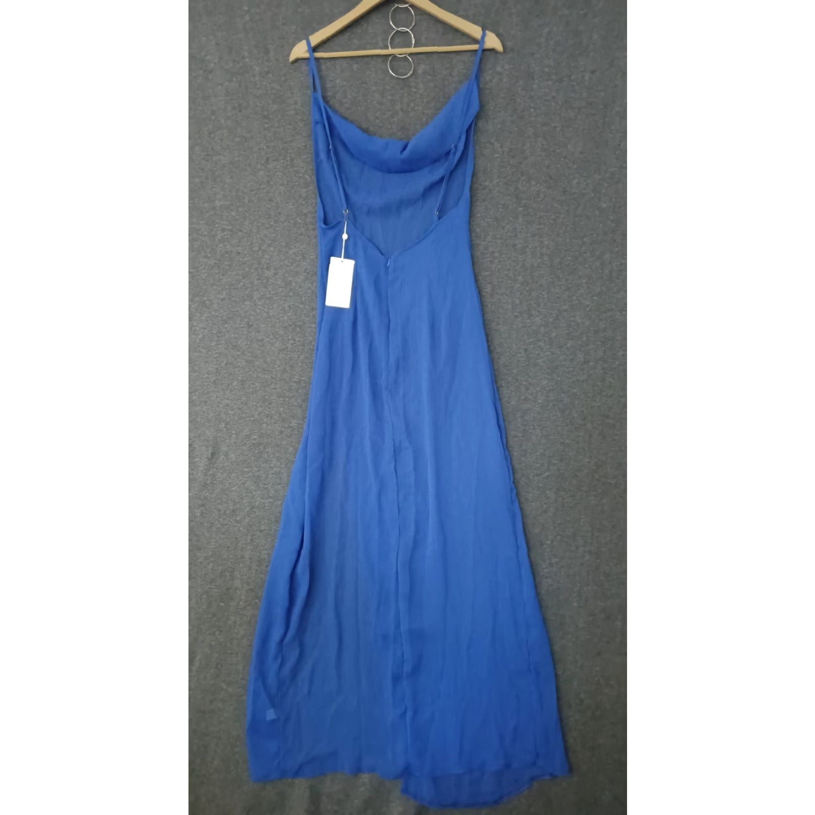 Vintage Toluca Swim Blue Maxi Cowl Neck Sheer Dress - Womens Size S Beach Cover Up, Sleeveless, Long, Polyester, 100% Polyester, Solid, Summer Size S / US 4 / IT 40 - 2 Thumbnail