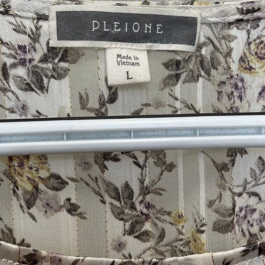 Anthropologie Pleione | Anthro White Metallic Pipe Roses Floral Ruffle Top Size L / US 10 / IT 46 - 3 Thumbnail