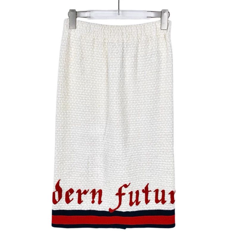 Gucci GucciLetter embroidery tweed beige cotton skirt long skirt Size 25" / US 0 / IT 36 - 1 Thumbnail