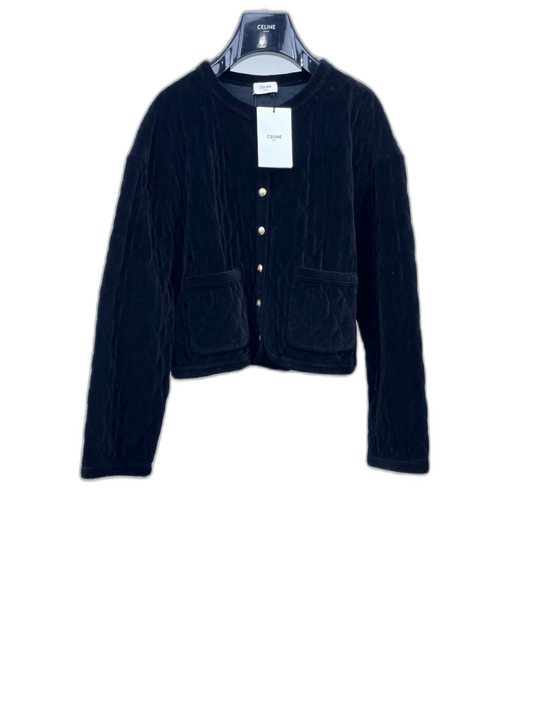 Celine Celine Black Velvet Quilted Jacket Size US L / EU 52-54 / 3 - 1 Thumbnail