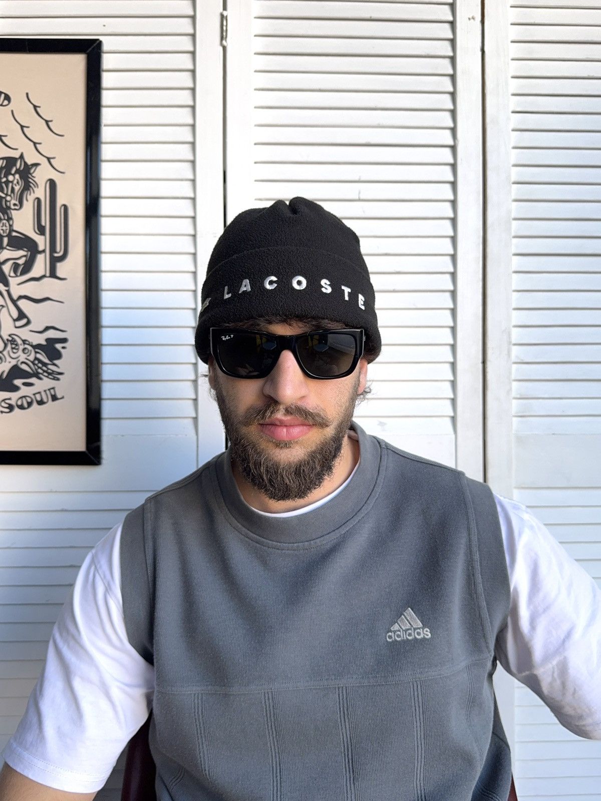Lacoste Vintage Lacoste Beanie Fleece Hat Black Big Logo Size ONE SIZE - 2 Thumbnail