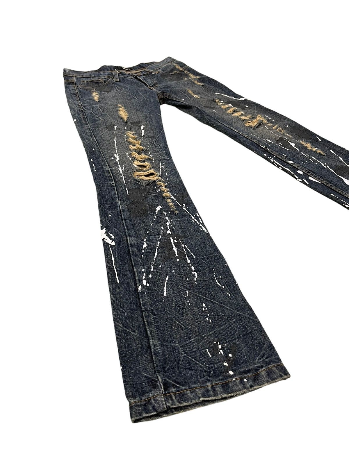 Japanese Brand Flare Jeans Glad News Distress Paint Splash Low Rise 7🟦4 Size US 32 / EU 48 - 1 Thumbnail