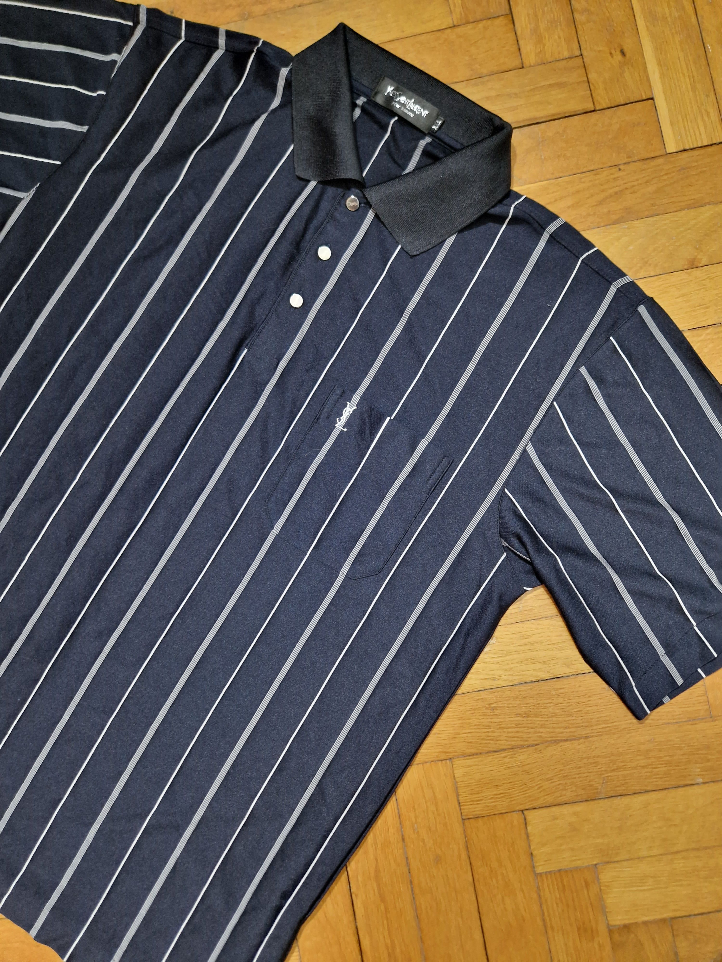 Yves Saint Laurent Yves Saint Laurent silk vintage navy stripped shirt Size US XL / EU 56 / 4 - 5 Thumbnail