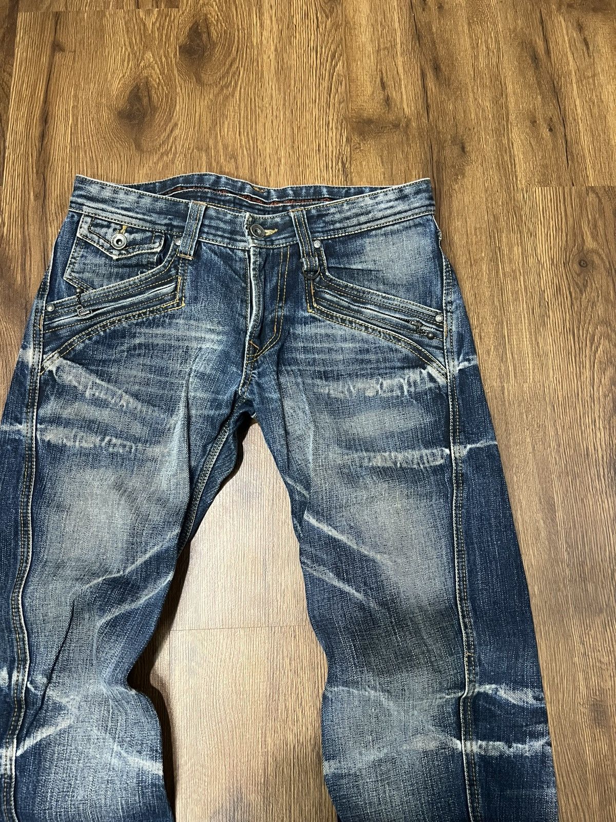Tornado Mart Nicole Club For Men Fade Out Whiskered Flared Jeans Size US 32 / EU 48 - 4 Thumbnail