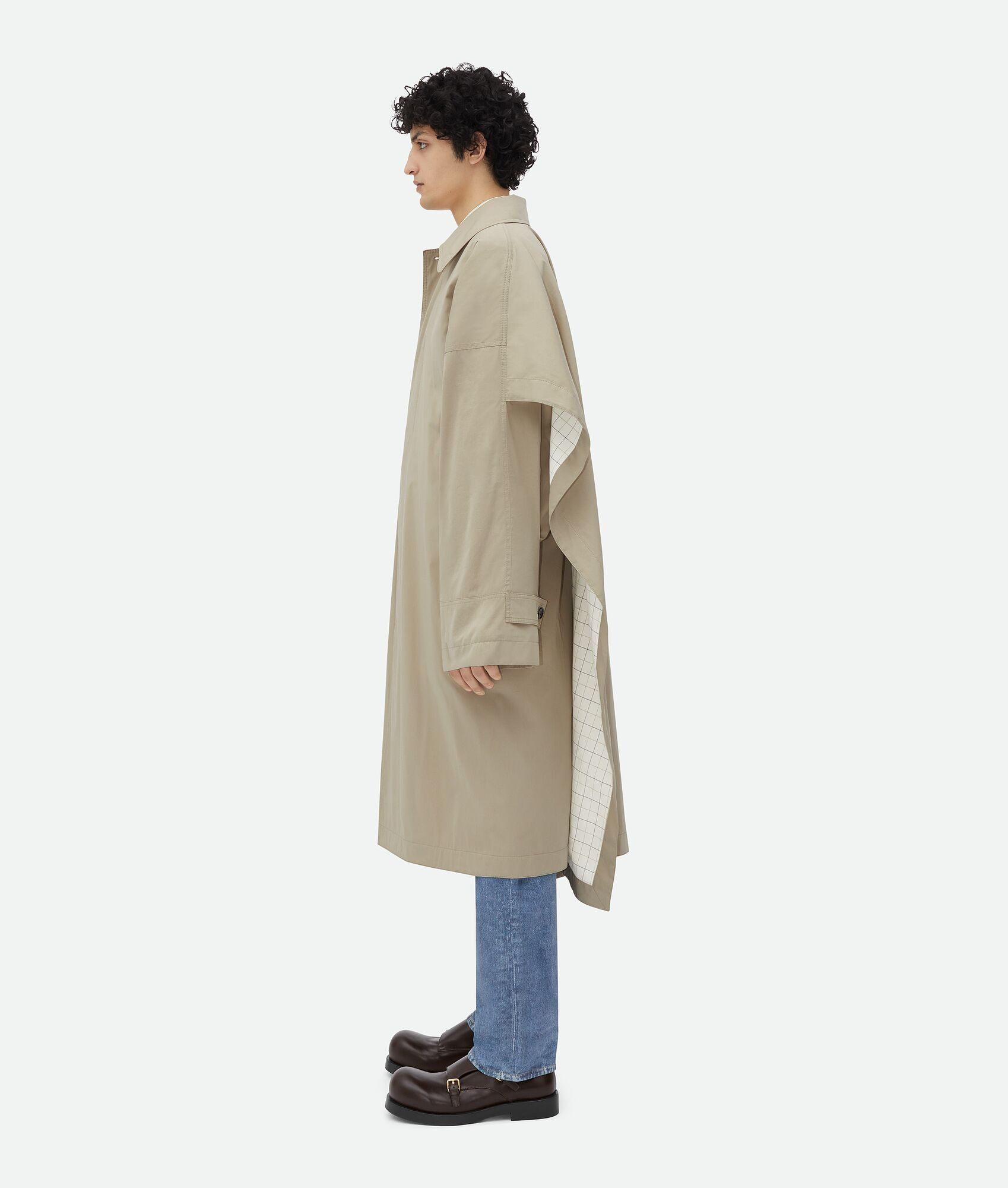 Bottega Veneta o1w1db10825 Cotton Silk Cape Trench With Check Lining Size US M / EU 48-50 / 2 - 2 Thumbnail