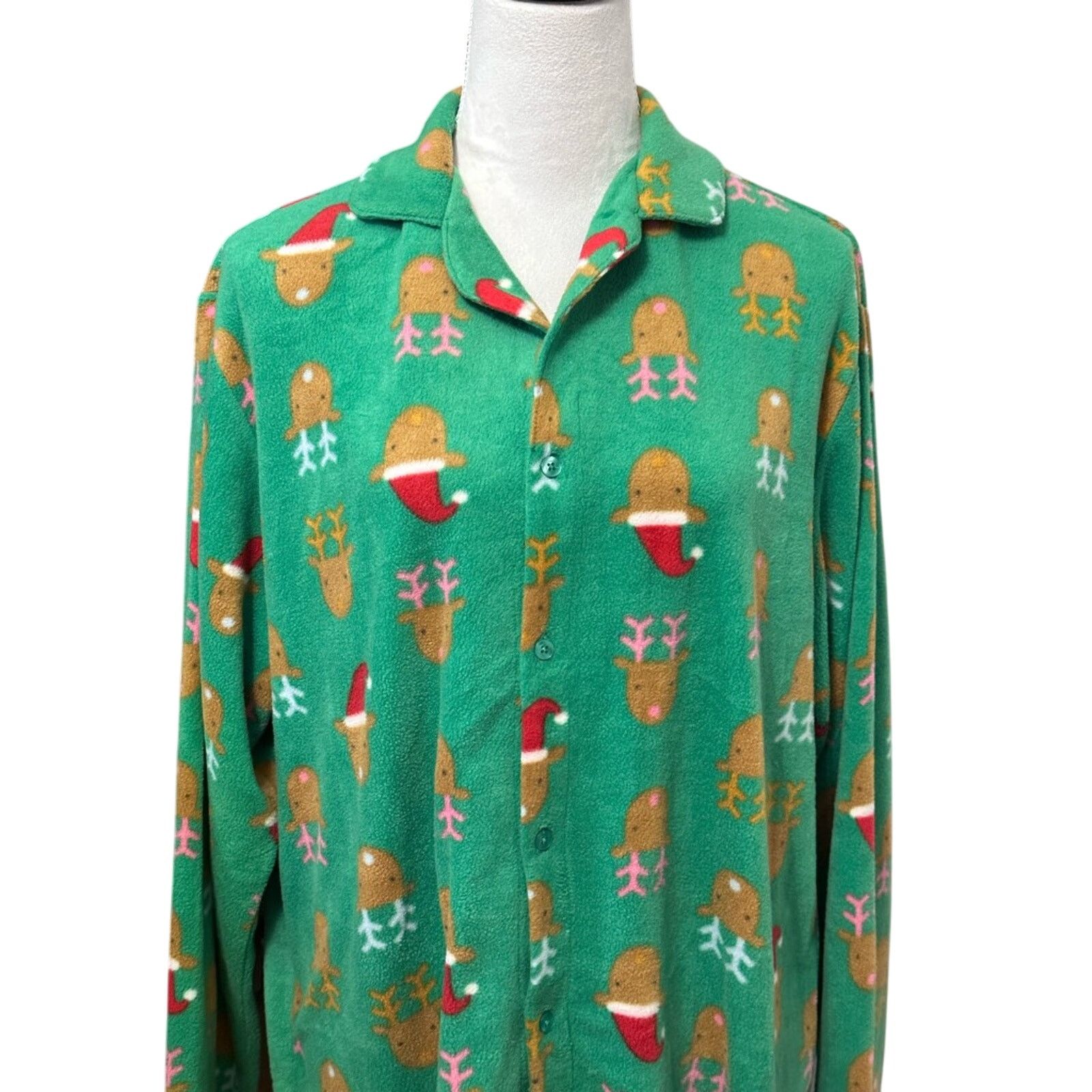 Other Abound Collared Sleep Shirt Reindeer Green Women's M NWOT Size ONE SIZE - 2 Thumbnail