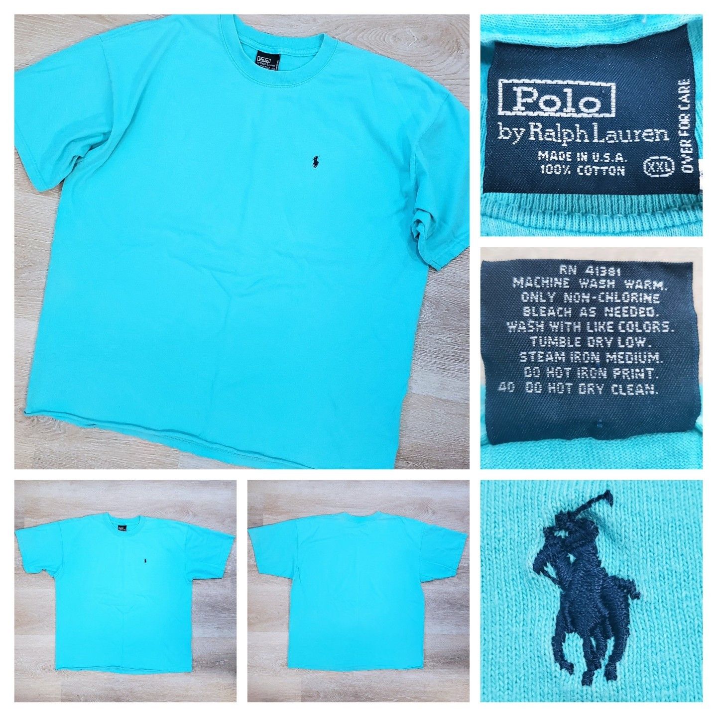 Polo Ralph Lauren × Vintage Vintage 90s Polo Ralph Lauren Crew Neck T-Shirt Aqua Blue Size US XXL / EU 58 / 5 - 1 Thumbnail